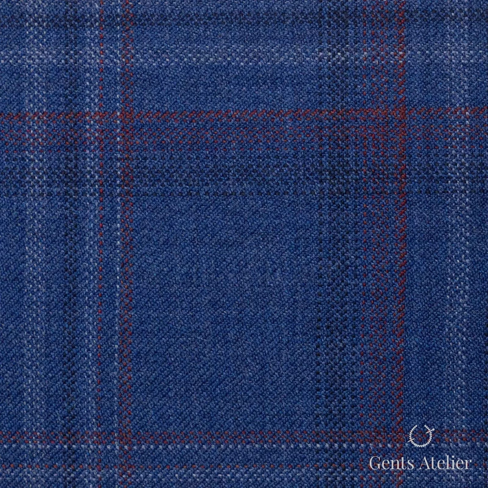 Костюмная ткань Marzoni 600 - 375 / 900 — Синий / Красный, оконная клетка, 100% шерсть