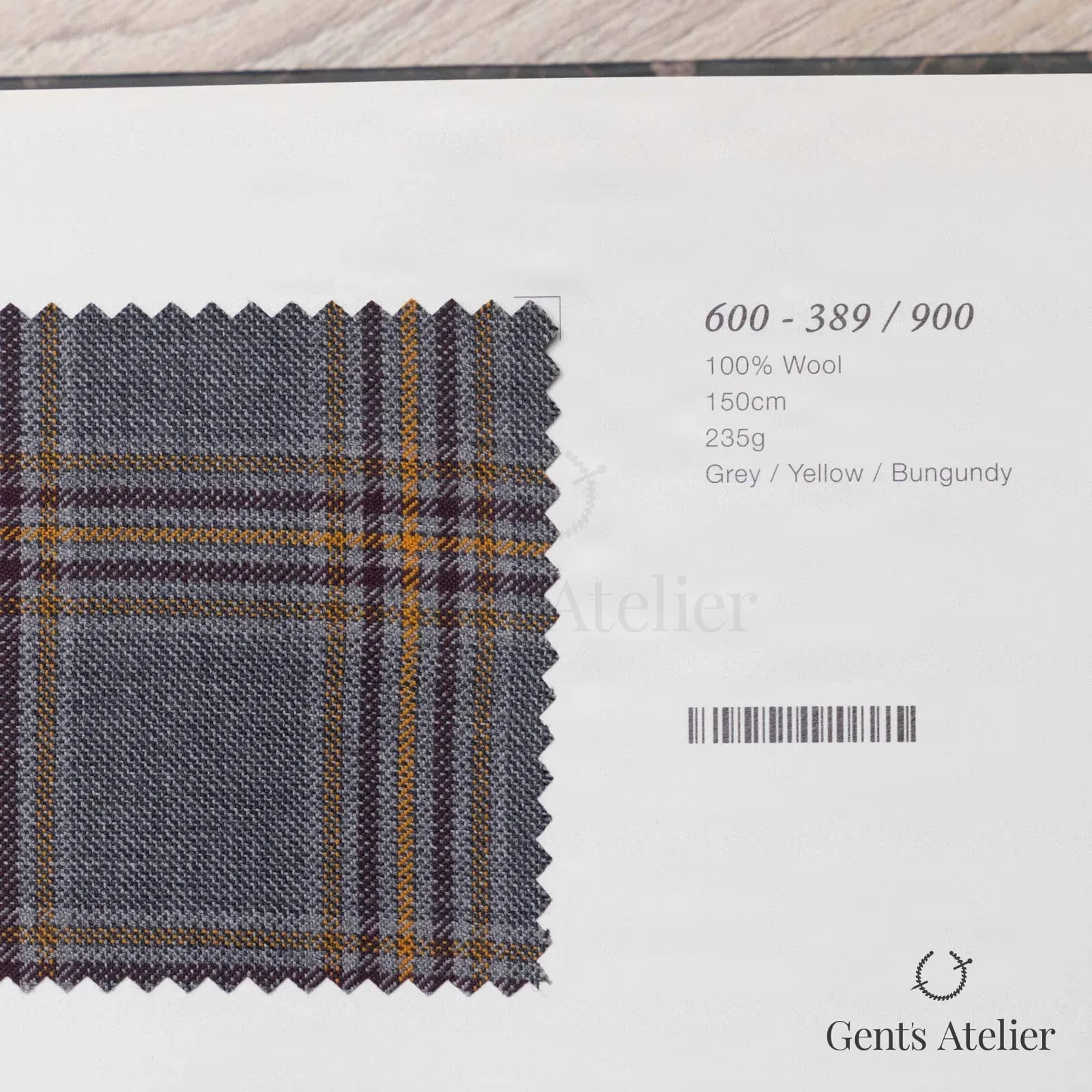 Образец ткани Marzoni 600 - 389 / 900 с этикеткой — Серый / Yellow / Bungundy