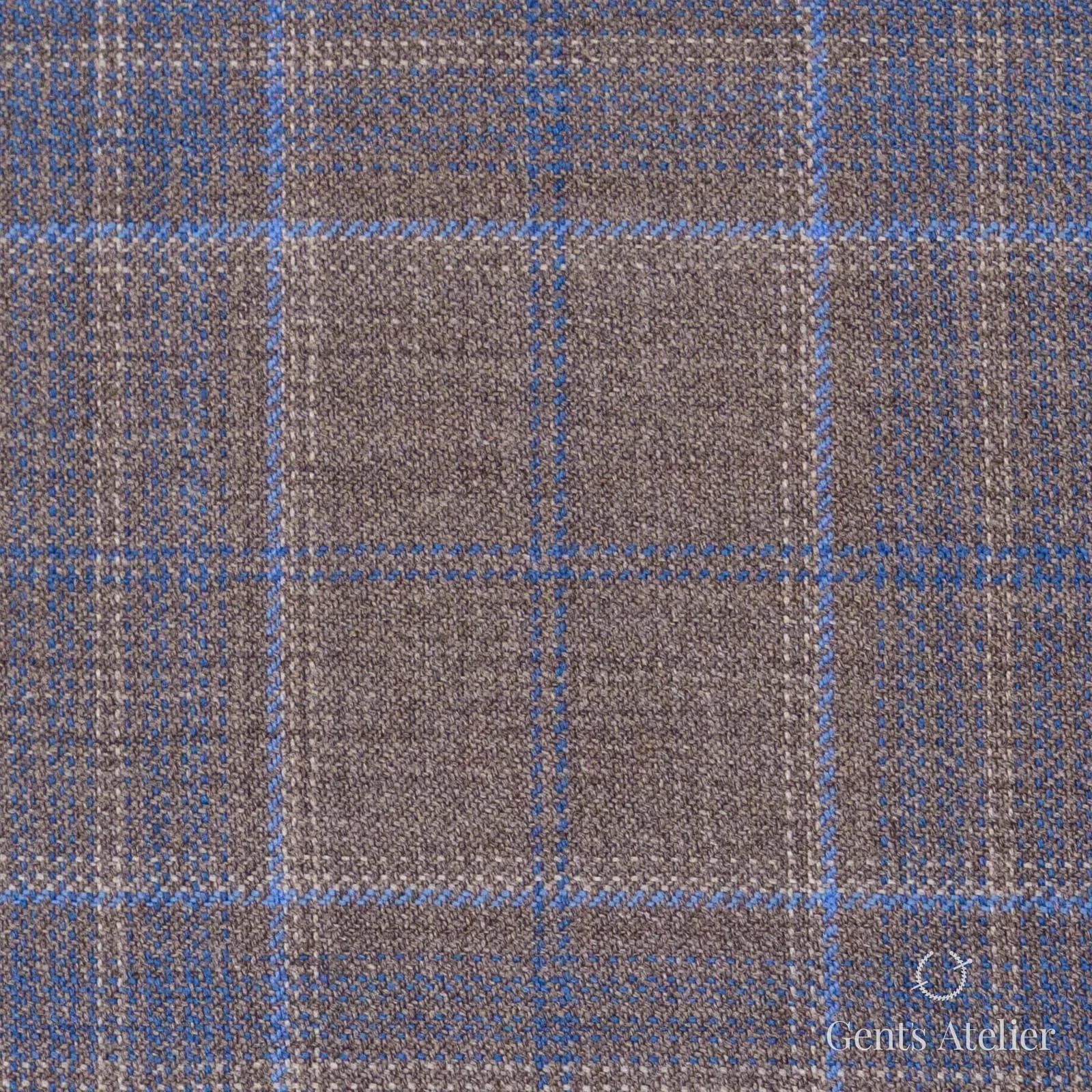 Костюмная ткань Marzoni 600 - 399 / 900 — Light Brown / Синий, оконная клетка, 100% шерсть
