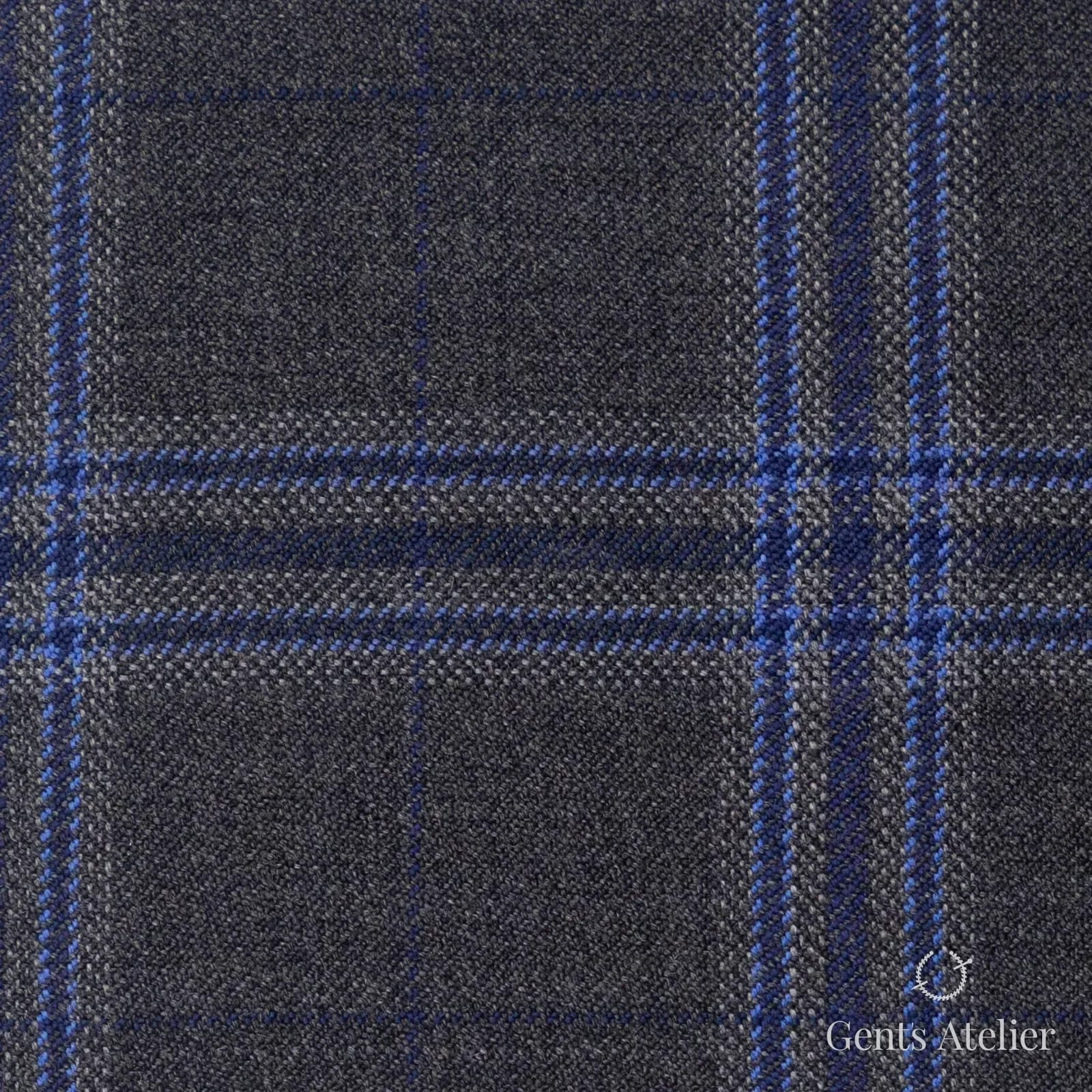 Костюмная ткань Marzoni 600 - 411 / 900 — Серый / Синий, клетка, 100% шерсть