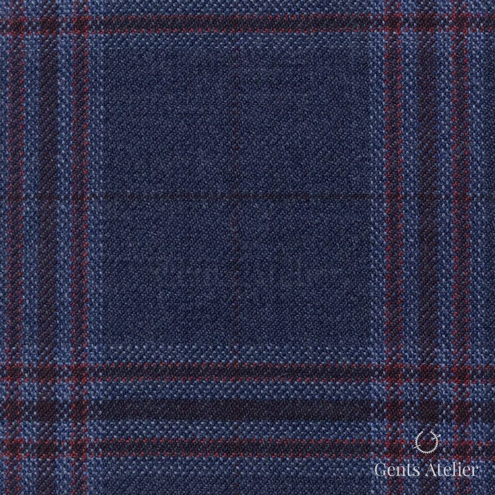 Костюмная ткань Marzoni 600 - 412 / 900 — Синий / Бордовый, оконная клетка, 100% шерсть