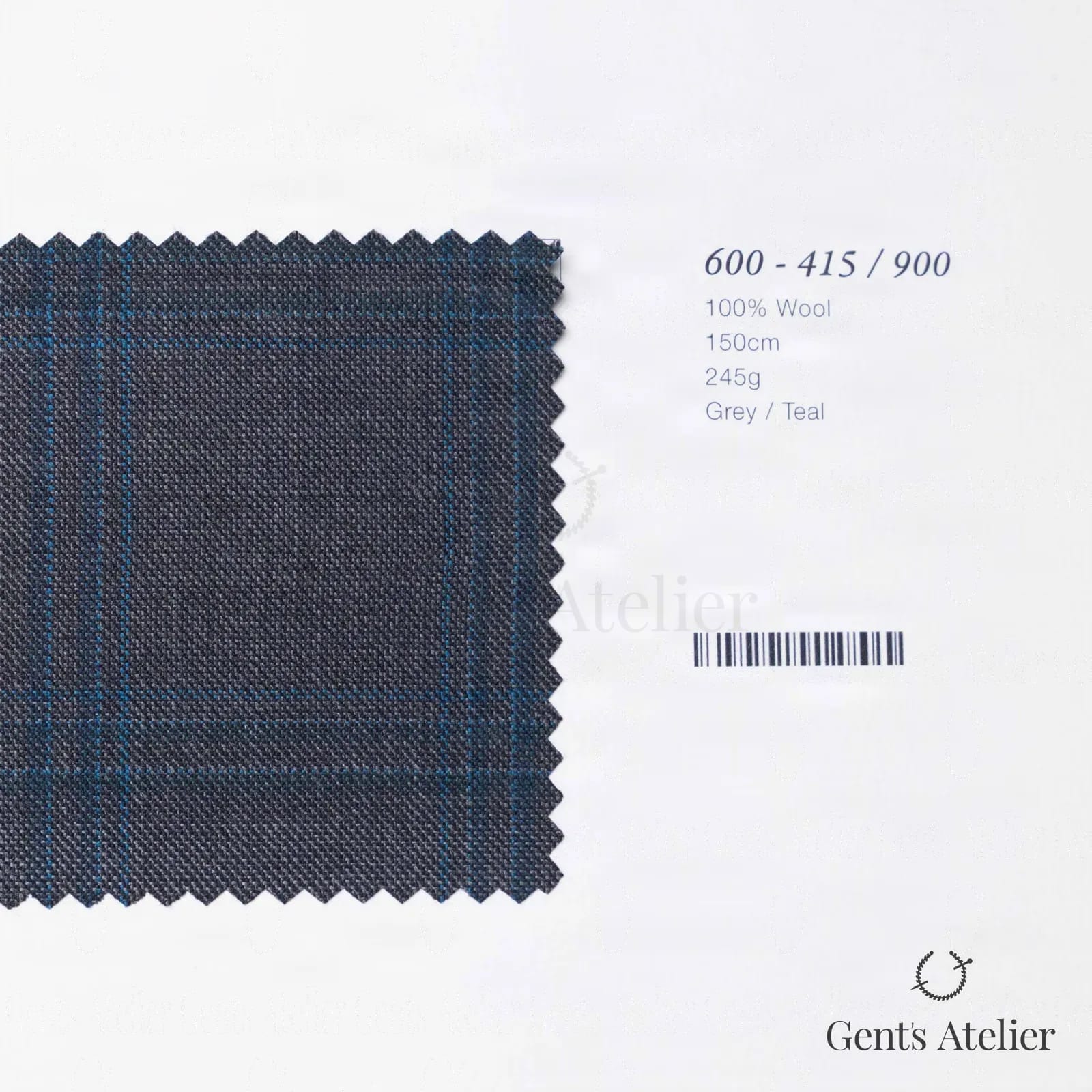 Образец ткани Marzoni 600 - 415 / 900 с этикеткой — Серый / Teal