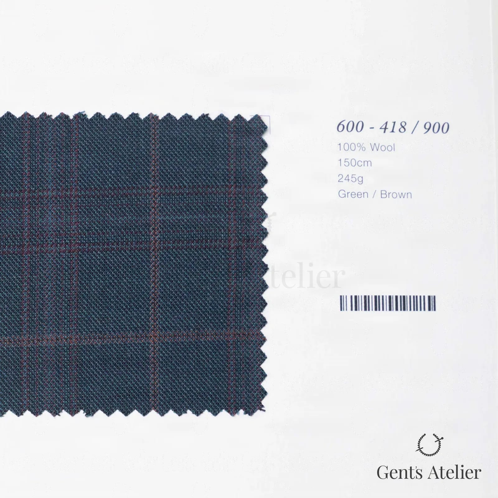 Образец ткани Marzoni 600 - 418 / 900 с этикеткой — Зелёный / Коричневый
