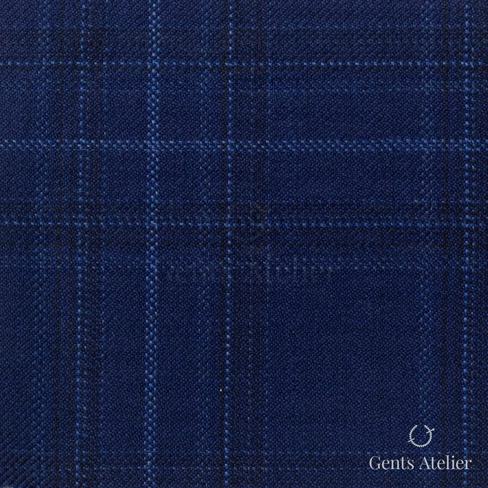 Костюмная ткань Marzoni 600 - 420 / 900 — Синий, оконная клетка, 100% шерсть