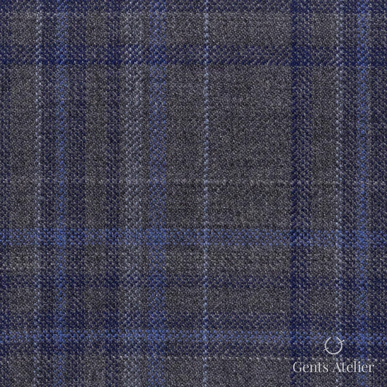 Костюмная ткань Marzoni 600 - 422 / 900 — Серый / Голубой, оконная клетка, 100% шерсть