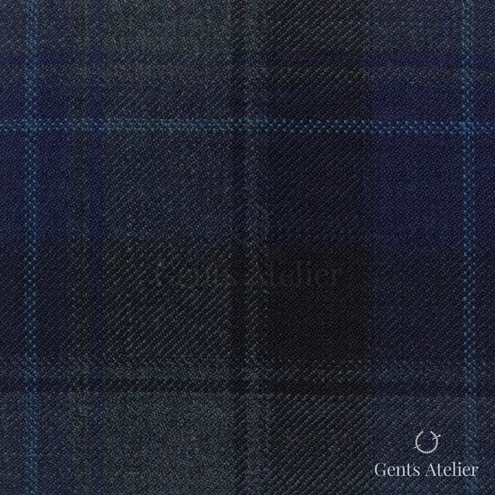 Костюмная ткань Marzoni 600 - 438 / 900 — Синий / Зелёный, оконная клетка, 100% шерсть