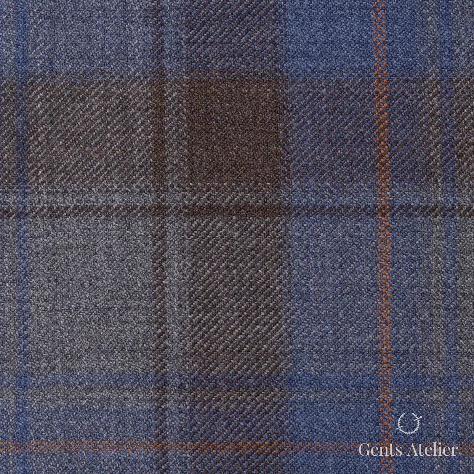 Костюмная ткань Marzoni 600 - 440 / 900 — Серый / Синий / Коричневый, клетка, 100% шерсть