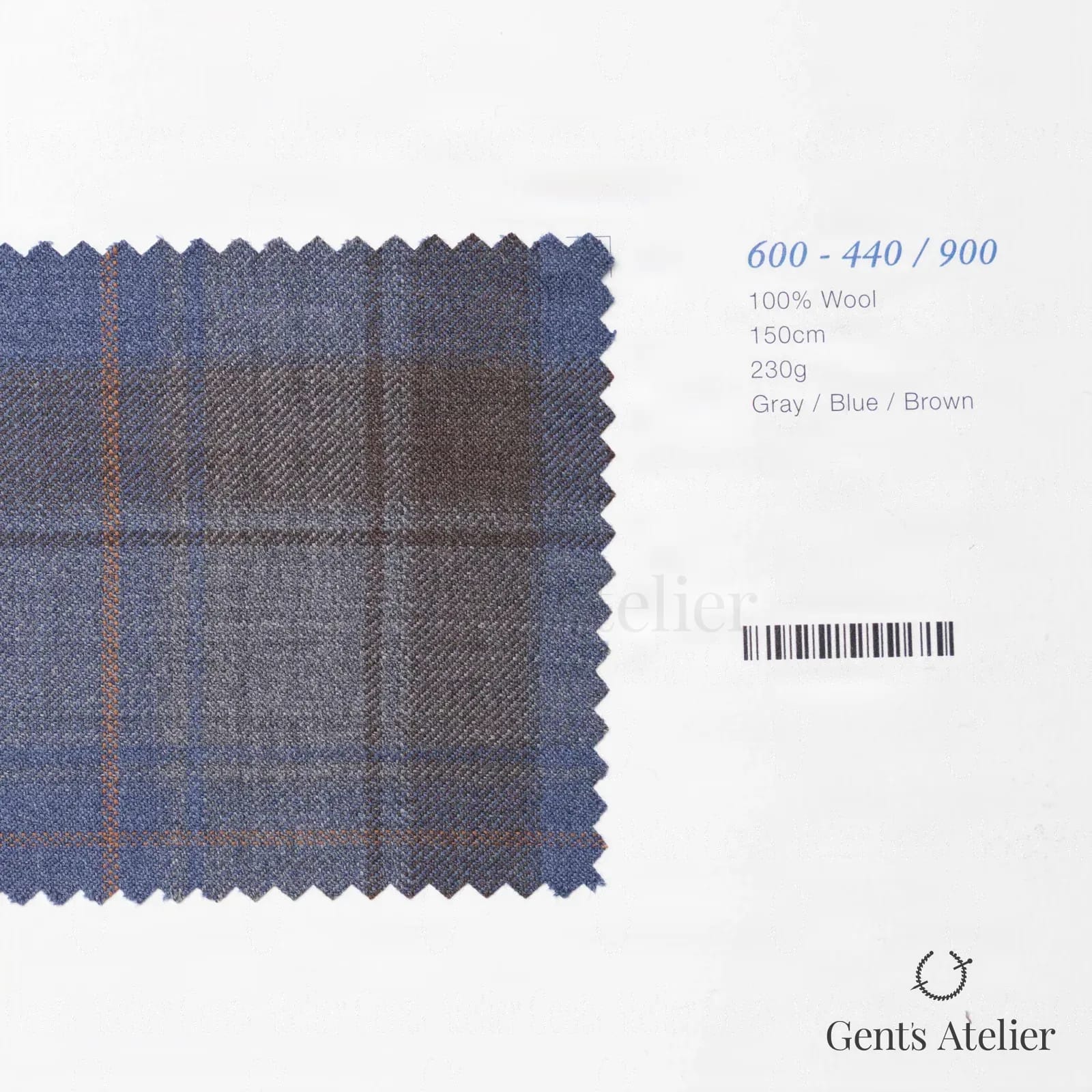 Образец ткани Marzoni 600 - 440 / 900 с этикеткой — Серый / Синий / Коричневый