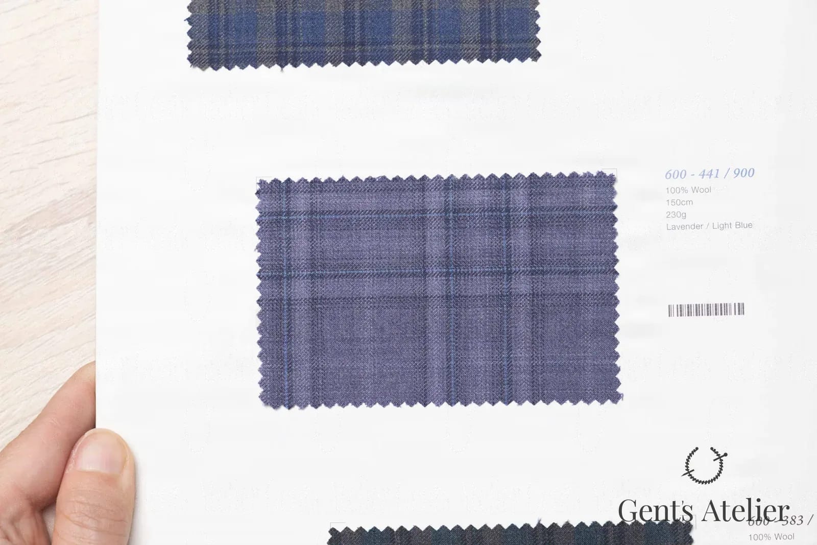 Образец ткани Marzoni 600 - 441 / 900 с этикеткой — Lavender / Голубой