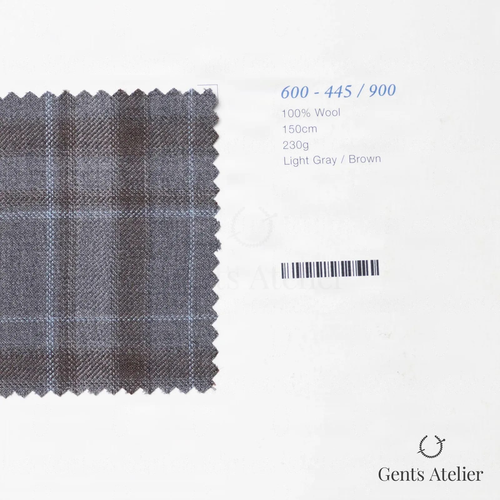 Образец ткани Marzoni 600 - 445 / 900 с этикеткой — Светло-серый / Коричневый
