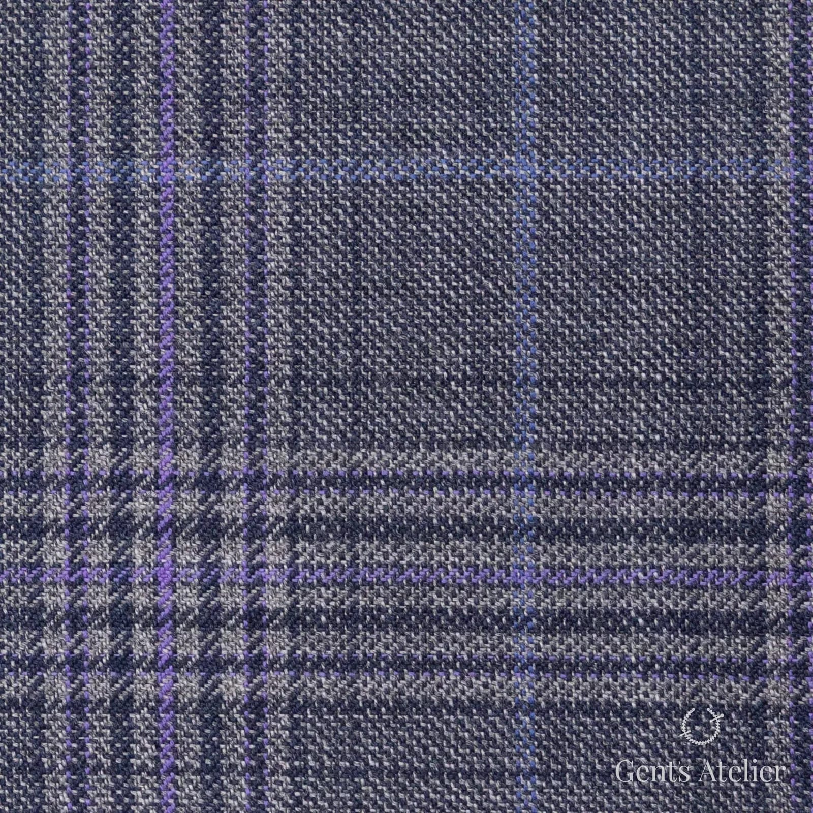 Костюмная ткань Marzoni 600 - 450 / 900 — Серый / Фиолетовый, клетка, 100% шерсть