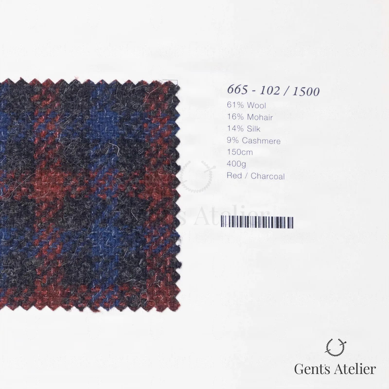 Образец ткани Marzoni 665 - 102 / 1500 с этикеткой — Красный / Антрацит