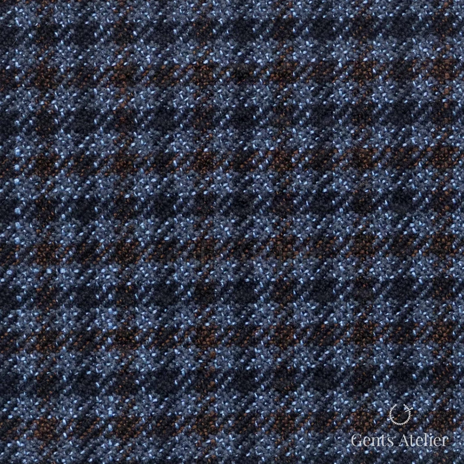 Костюмная ткань Marzoni 601 - 898 / 1200 — Синий / Тёмно-синий / Tan, клетка, 60% шерсть, 20% бамбук, 10% кашемир, 10% мохер