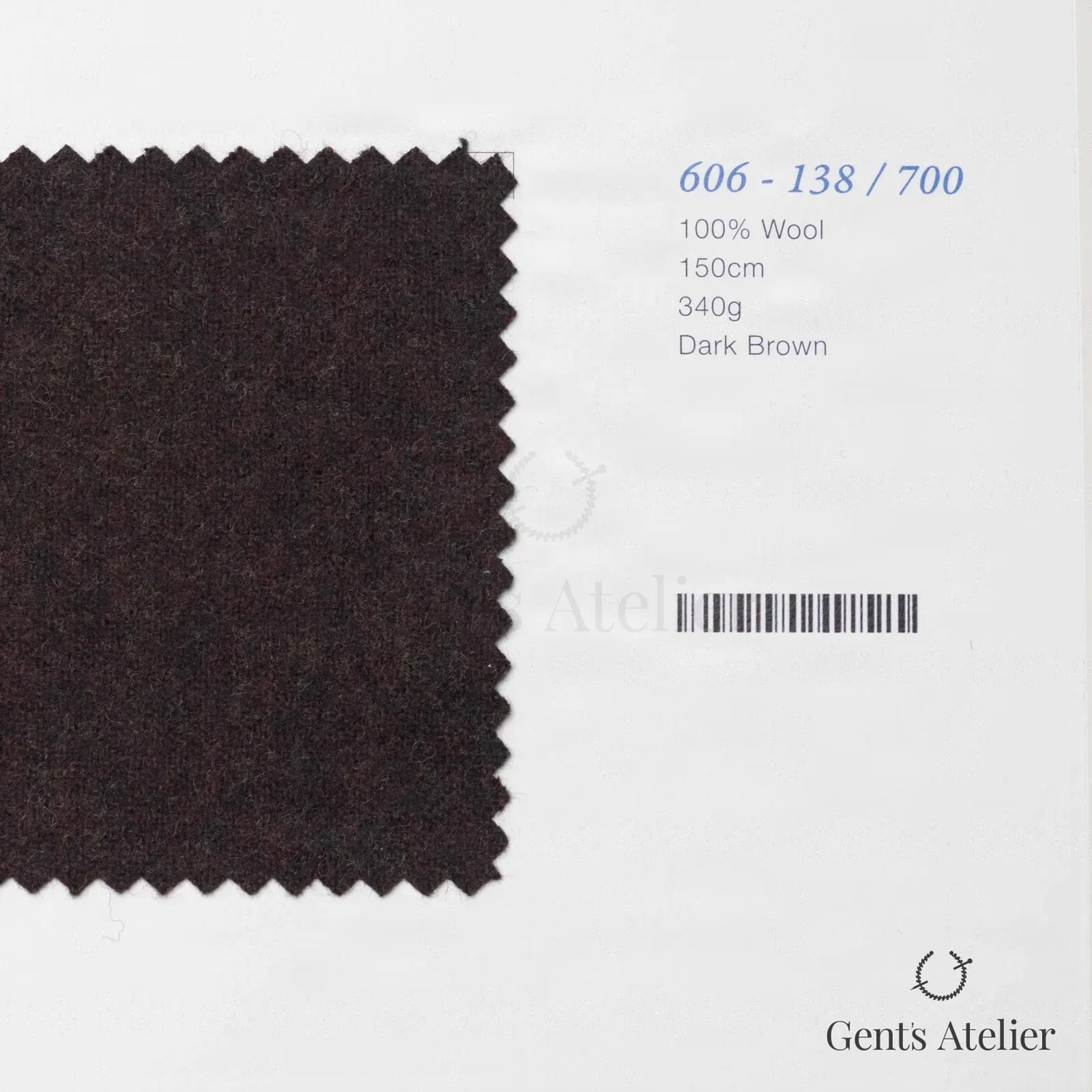 Образец ткани Marzoni 606 - 138 / 700 с этикеткой — Dark Brown