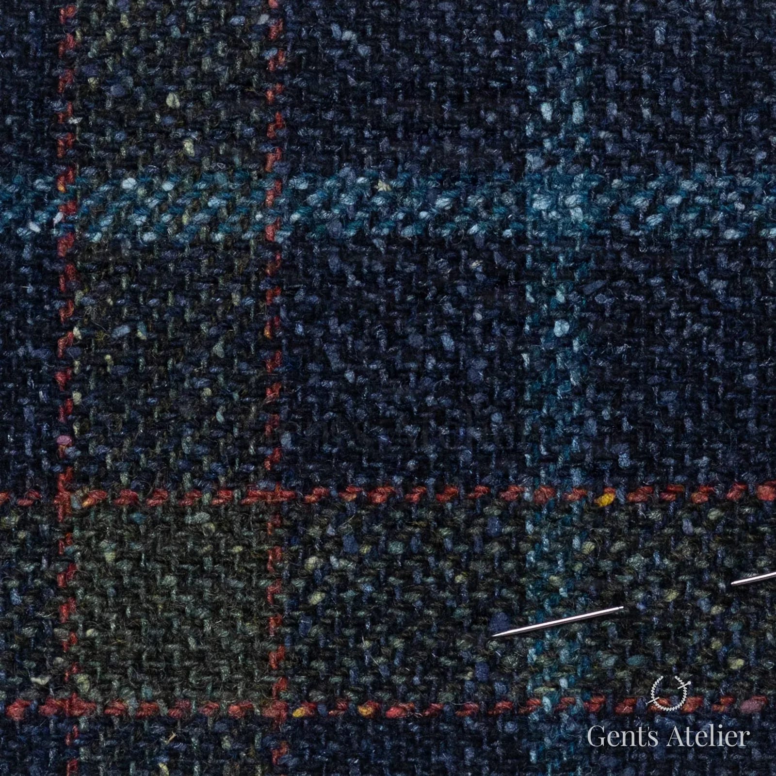 Костюмная ткань Marzoni 641 - 065 / 900 — Зелёный / Dark Blue, клетка, 74% шерсть, 26% шёлк