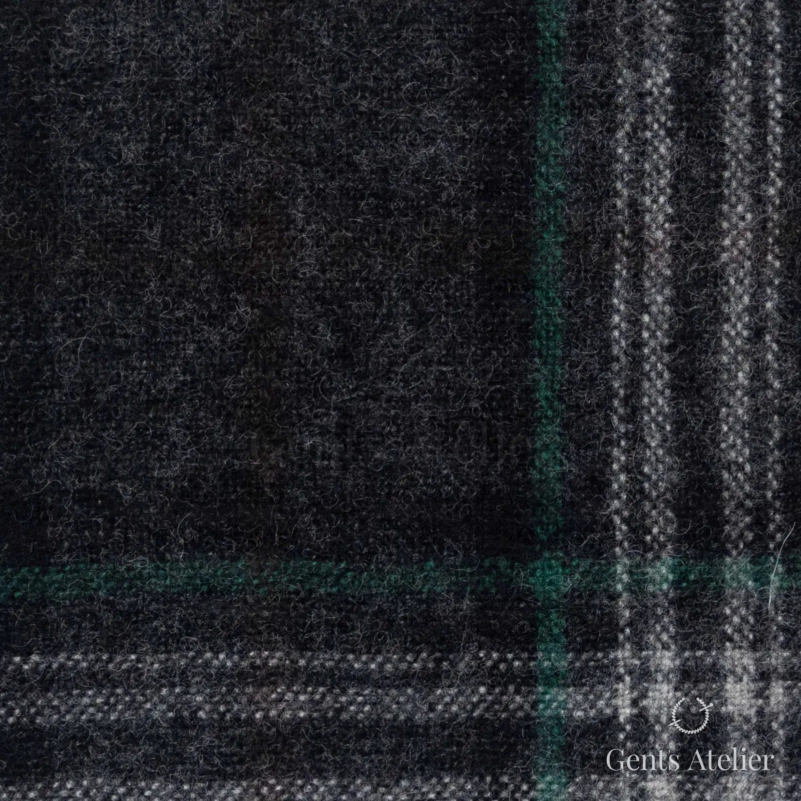 Костюмная ткань Marzoni 651 - 642 / 1200 — Серый / Зелёный, оконная клетка, 100% шерсть