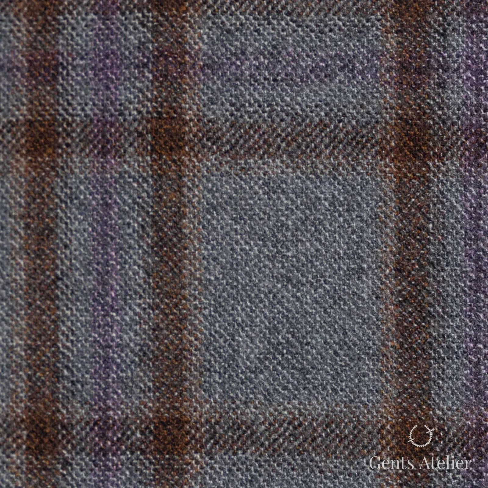 Костюмная ткань Marzoni 651 - 652 / 1200 — Светло-серый / Коричневый / Фиолетовый, клетка, 100% шерсть