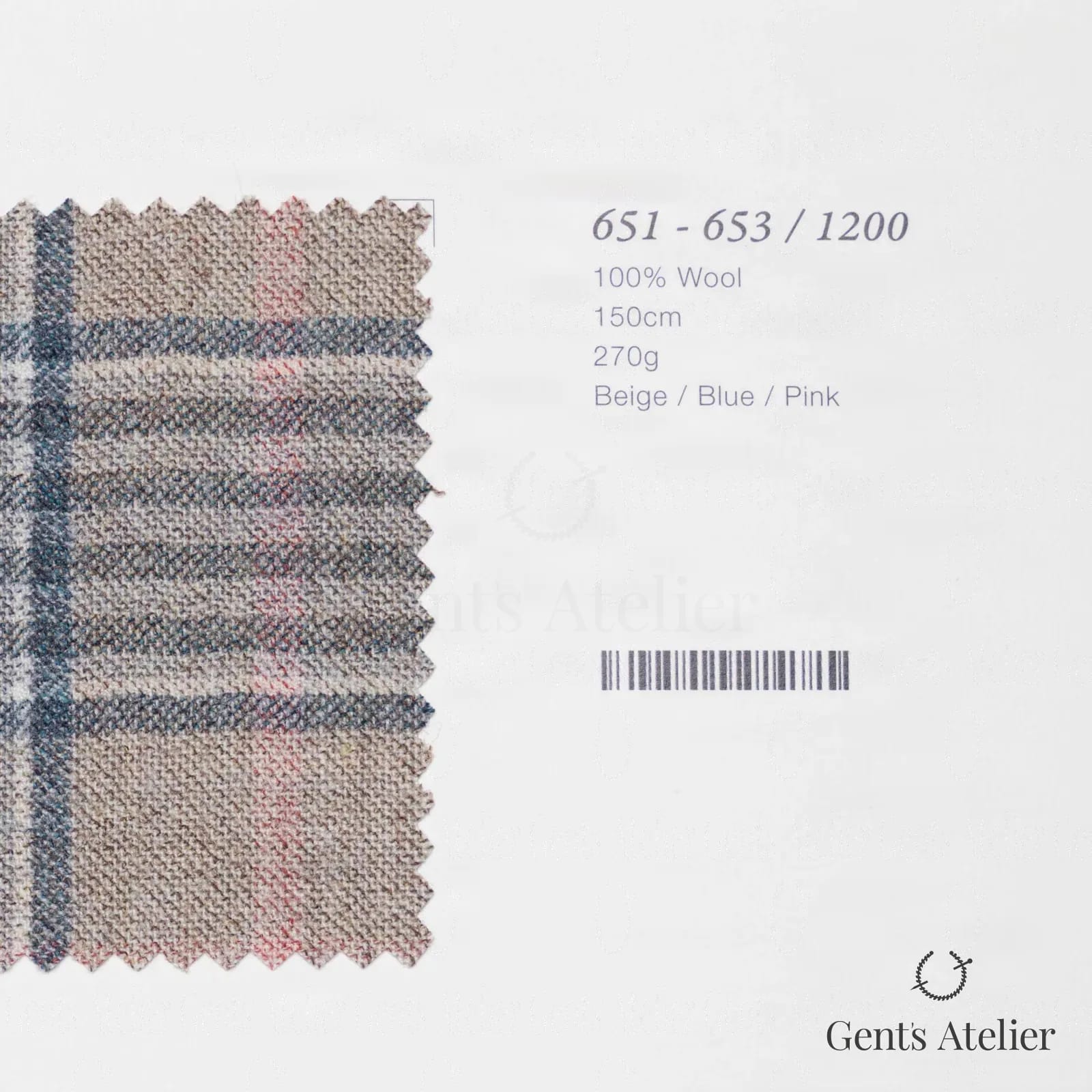 Образец ткани Marzoni 651 - 653 / 1200 с этикеткой — Бежевый / Синий / Pink