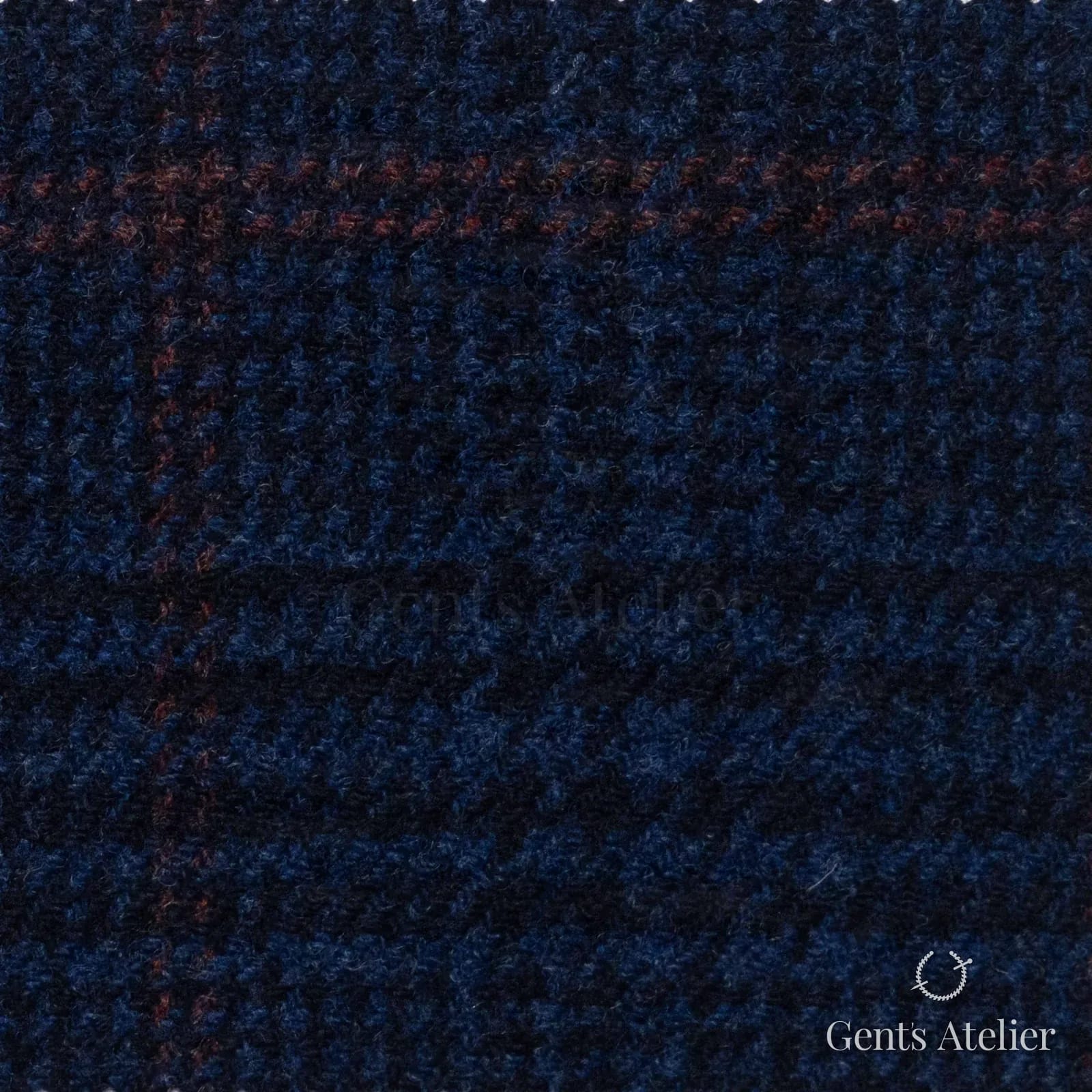 Костюмная ткань Marzoni 651 - 658 / 1200 — Синий / Orange, оконная клетка, 90% шерсть, 10% кашемир