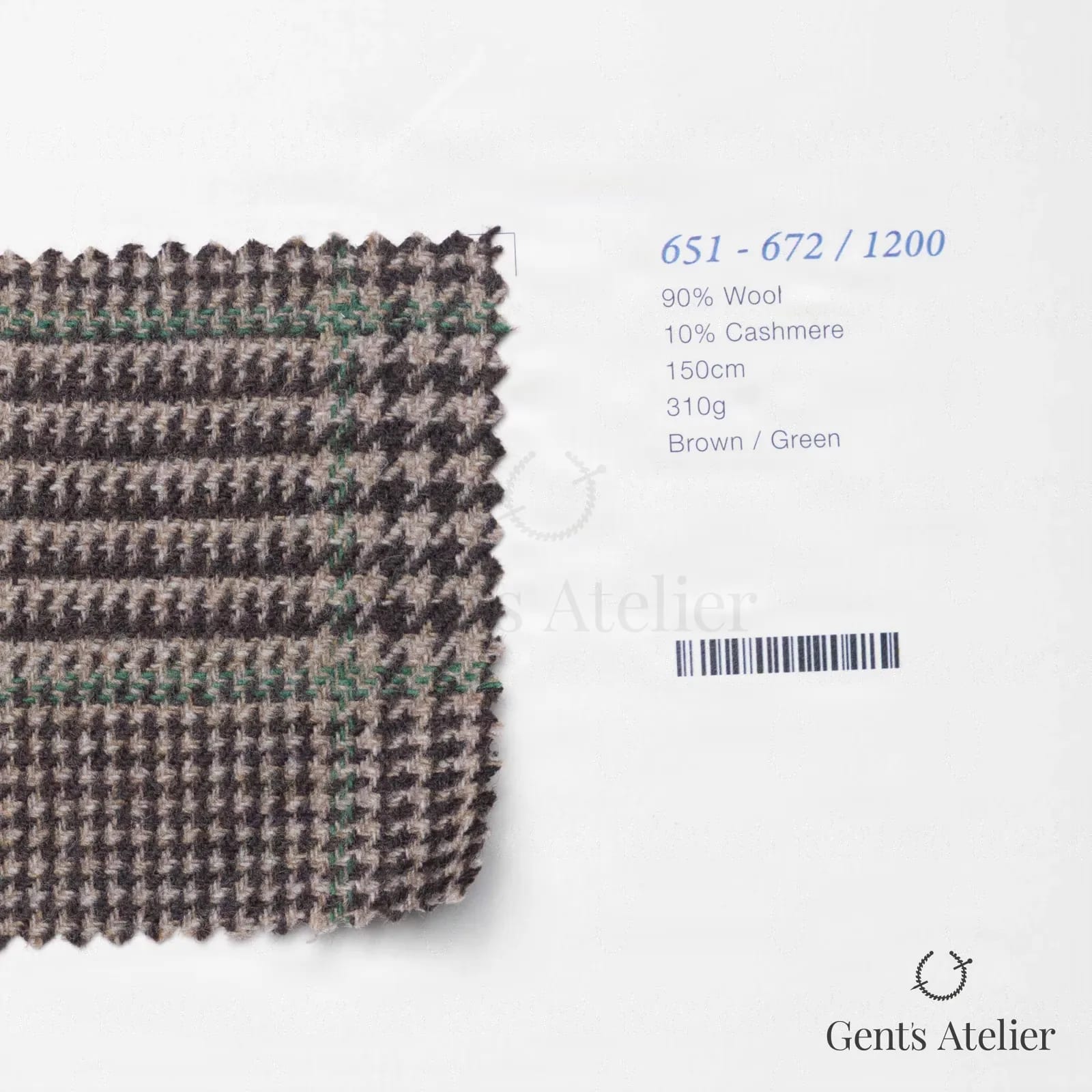 Образец ткани Marzoni 651 - 672 / 1200 с этикеткой — Коричневый / Зелёный