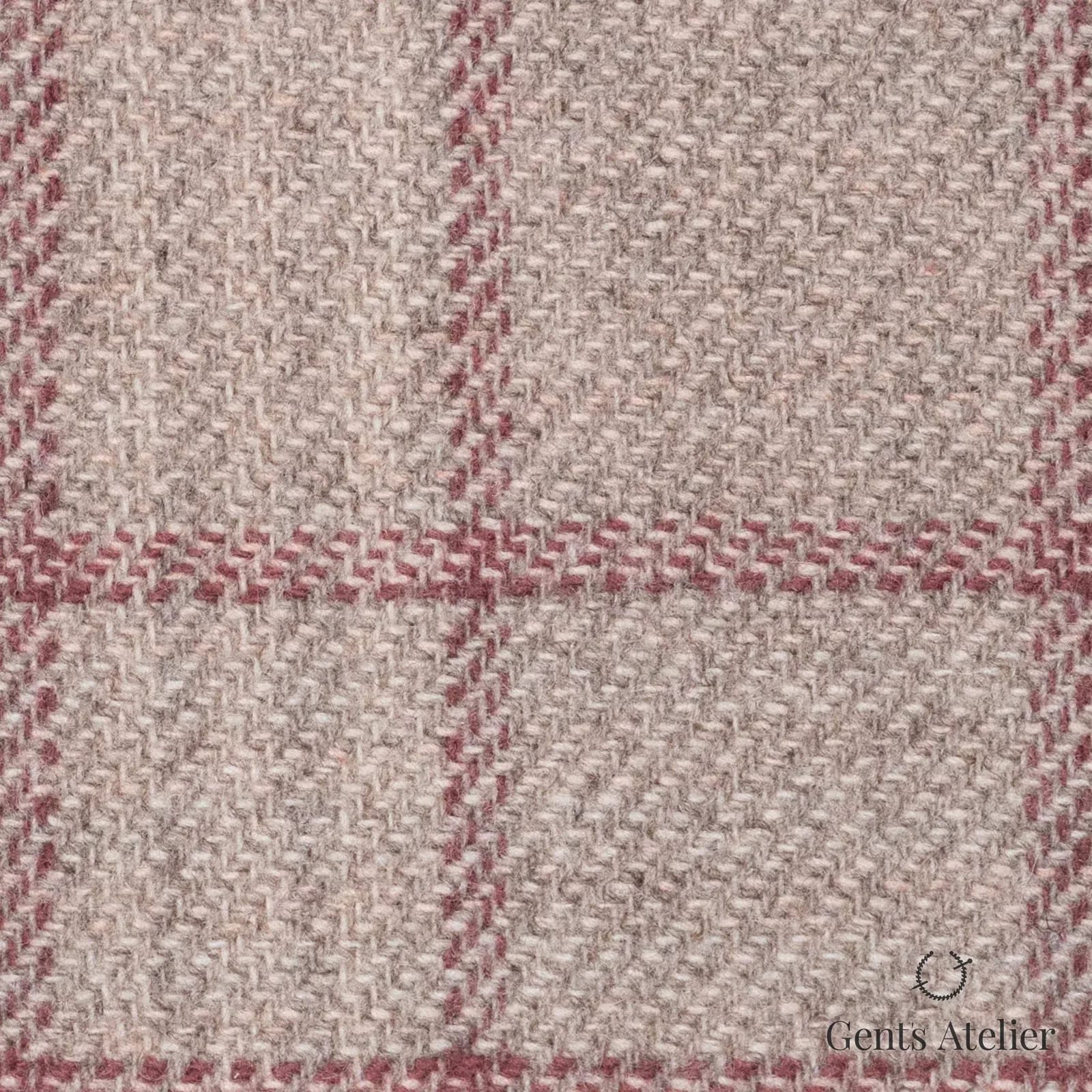 Костюмная ткань Marzoni 651 - 675 / 1200 — Бежевый / Бордовый, оконная клетка, 90% шерсть, 10% кашемир