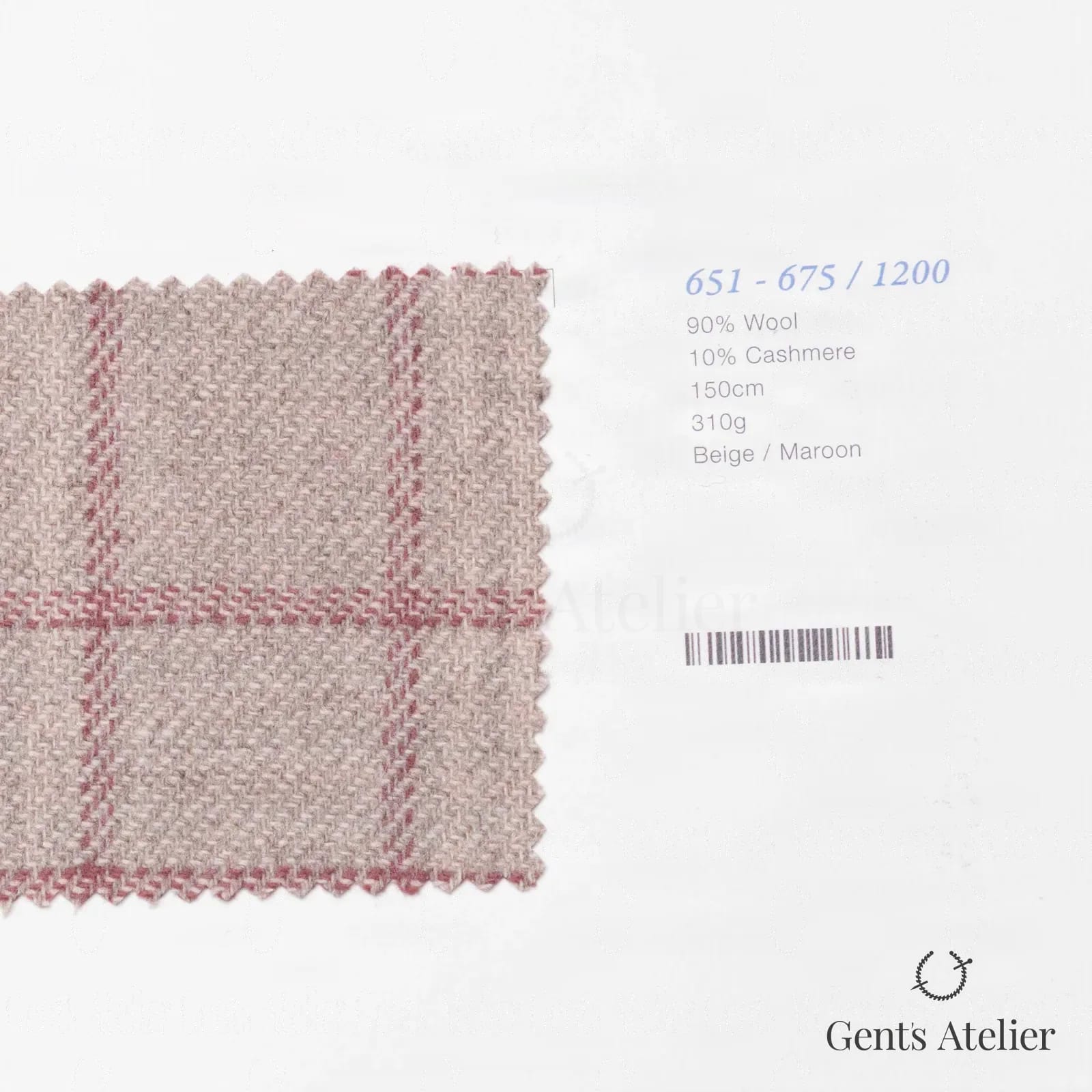 Образец ткани Marzoni 651 - 675 / 1200 с этикеткой — Бежевый / Бордовый