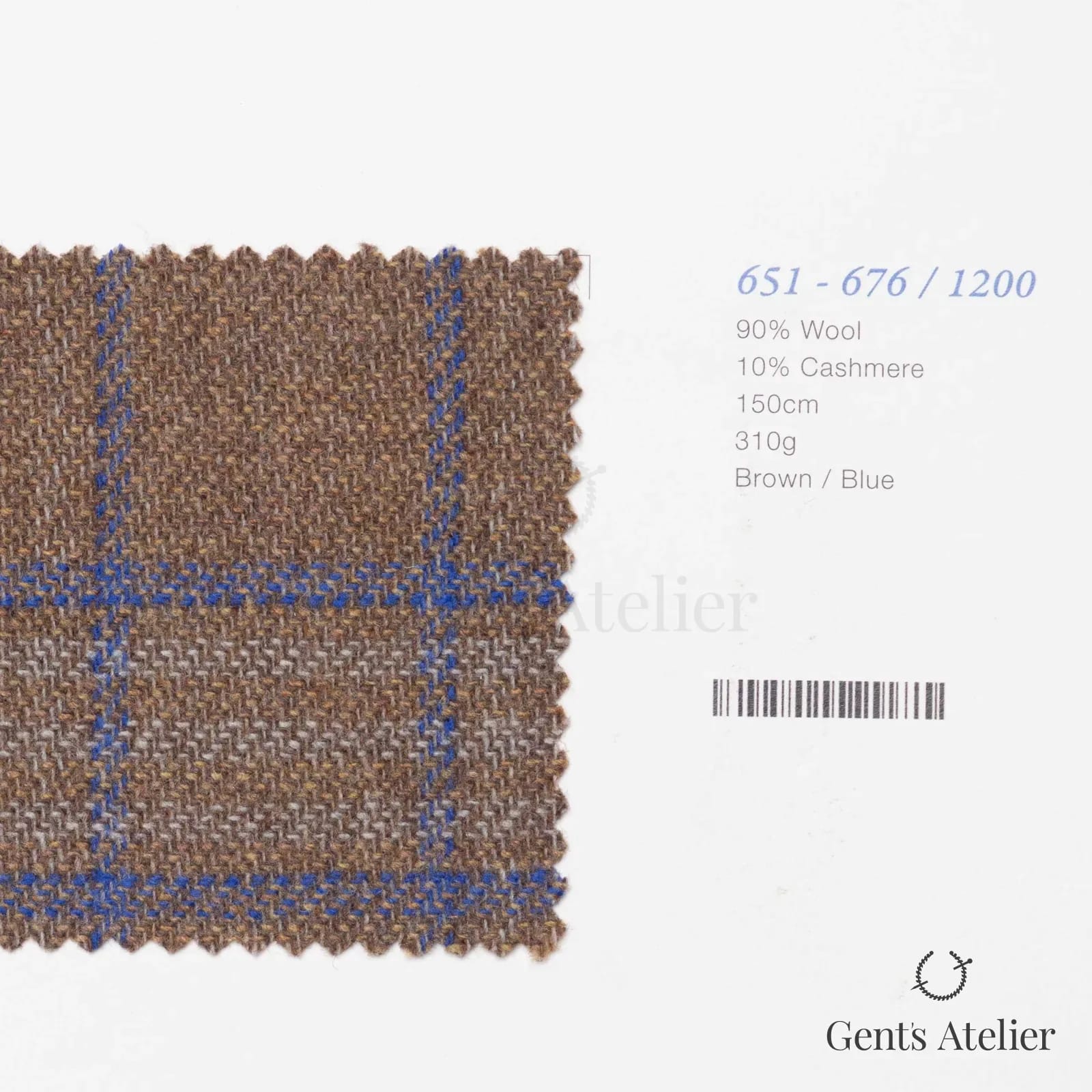 Образец ткани Marzoni 651 - 676 / 1200 с этикеткой — Коричневый / Синий