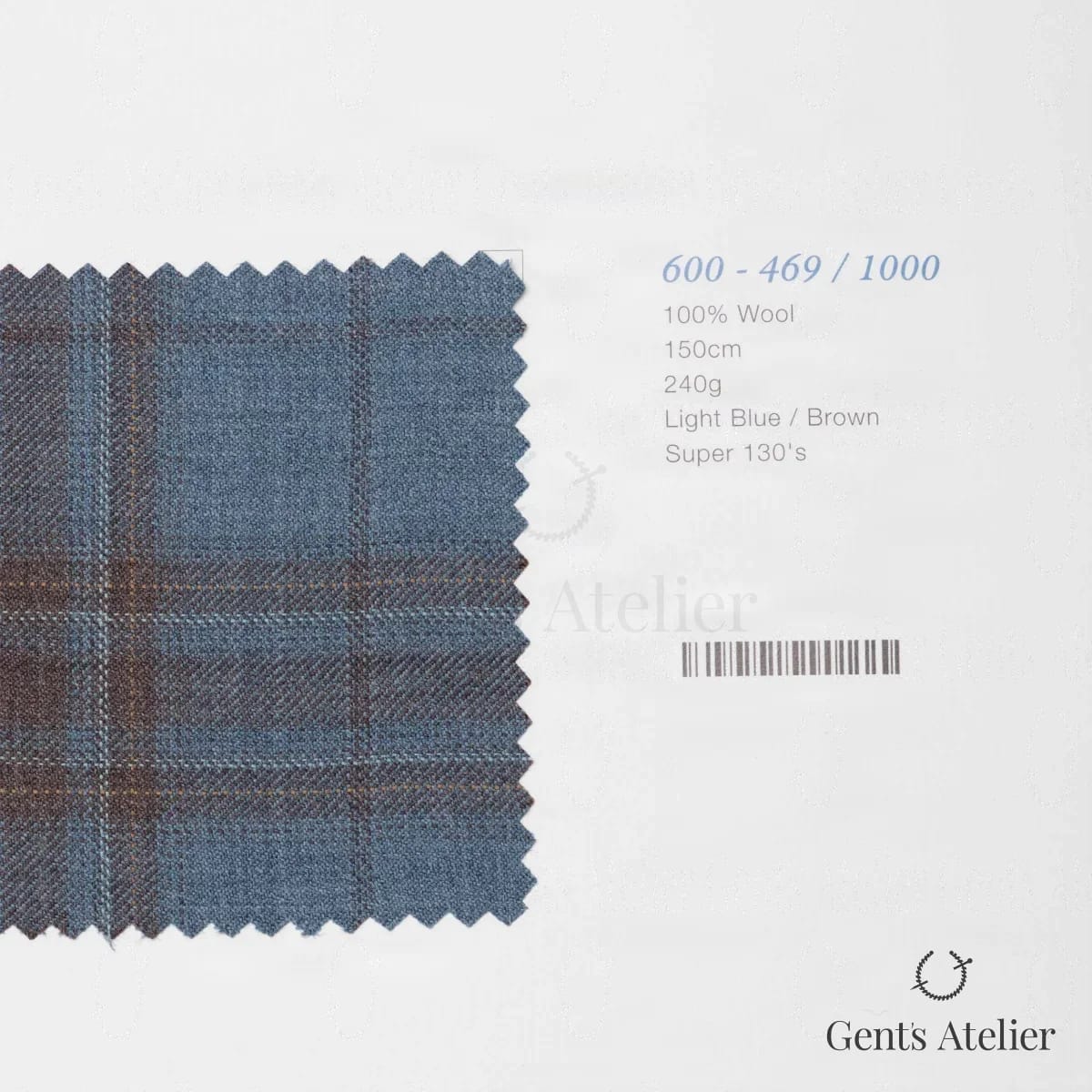 Образец ткани Marzoni 600 - 469 / 1000 с этикеткой — Голубой / Коричневый