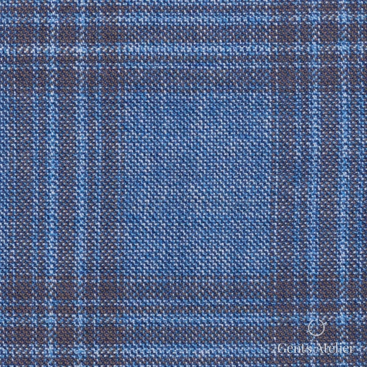 Костюмная ткань Marzoni 600 - 472 / 1000 — Голубой / Коричневый, в клетку, 100% шерсть