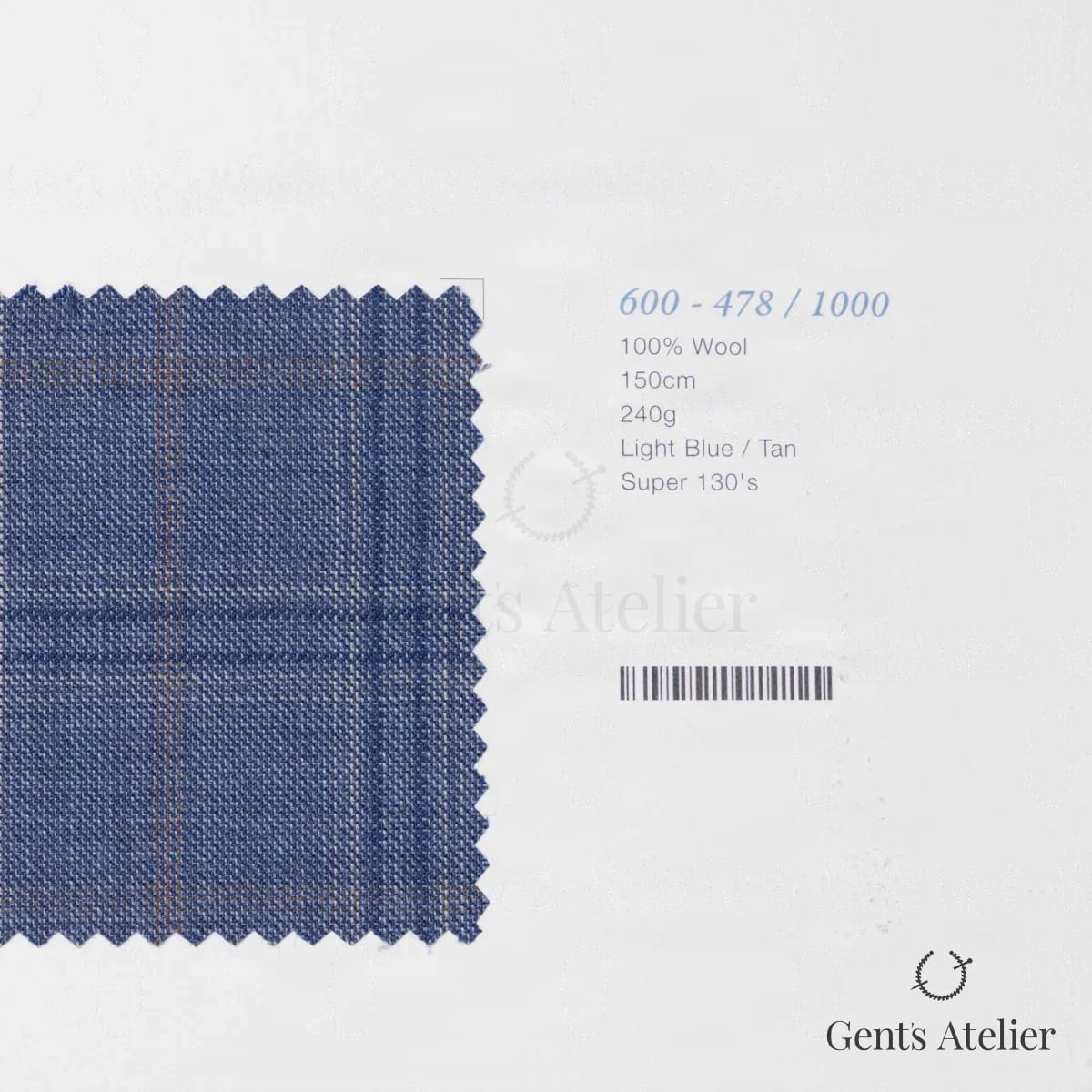 Образец ткани Marzoni 600 - 478 / 1000 с этикеткой — Светло-синий / Бежевый