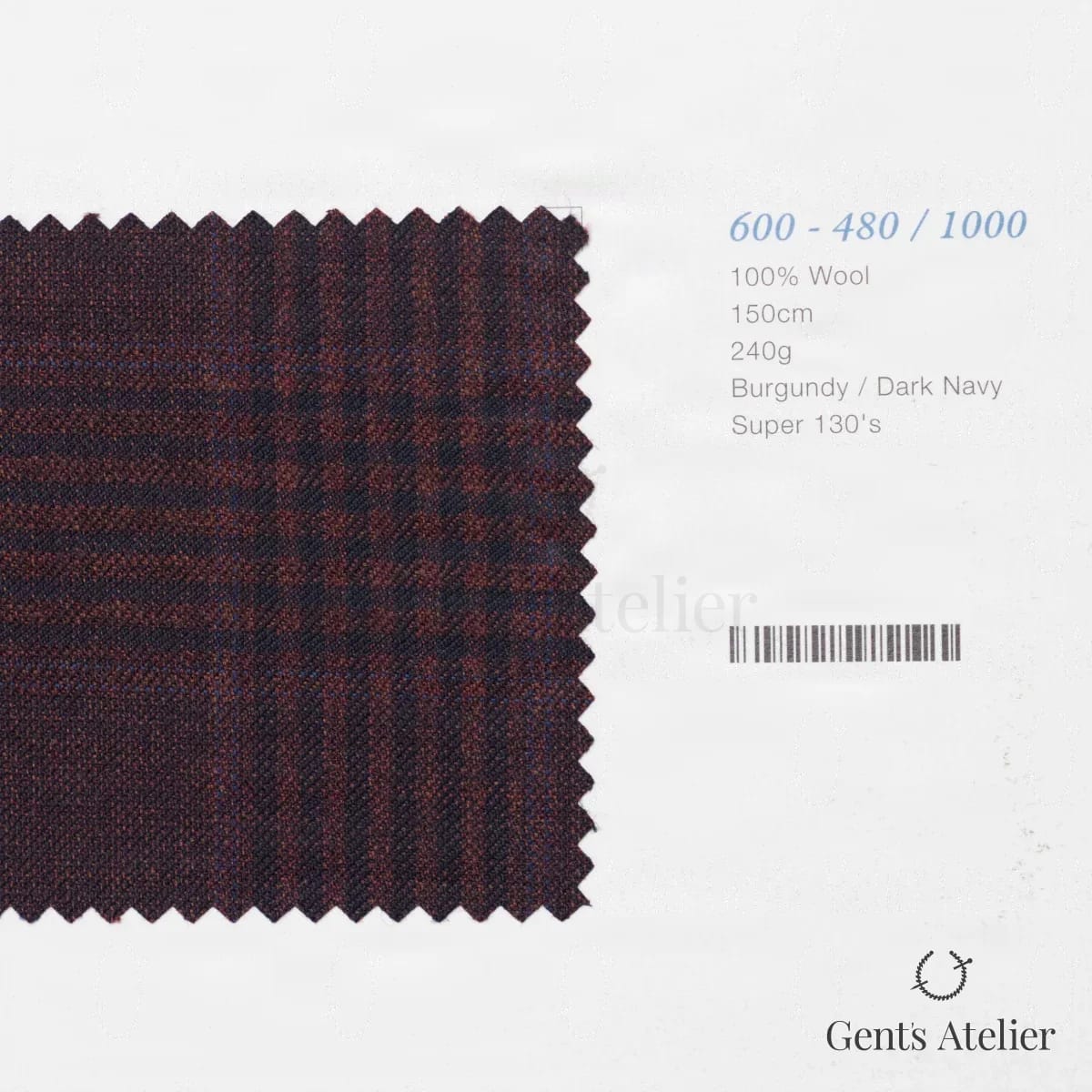 Образец ткани Marzoni 600 - 480 / 1000 с этикеткой — Бордовый / Тёмно-синий