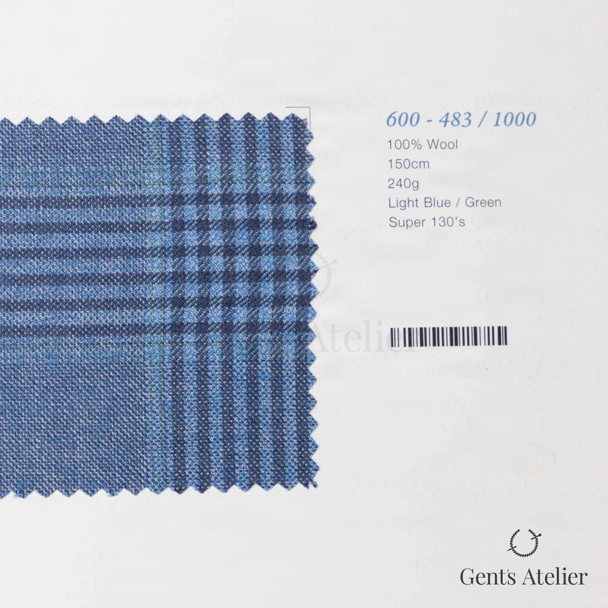 Образец ткани Marzoni 600 - 483 / 1000 с этикеткой — Голубой / Зелёный