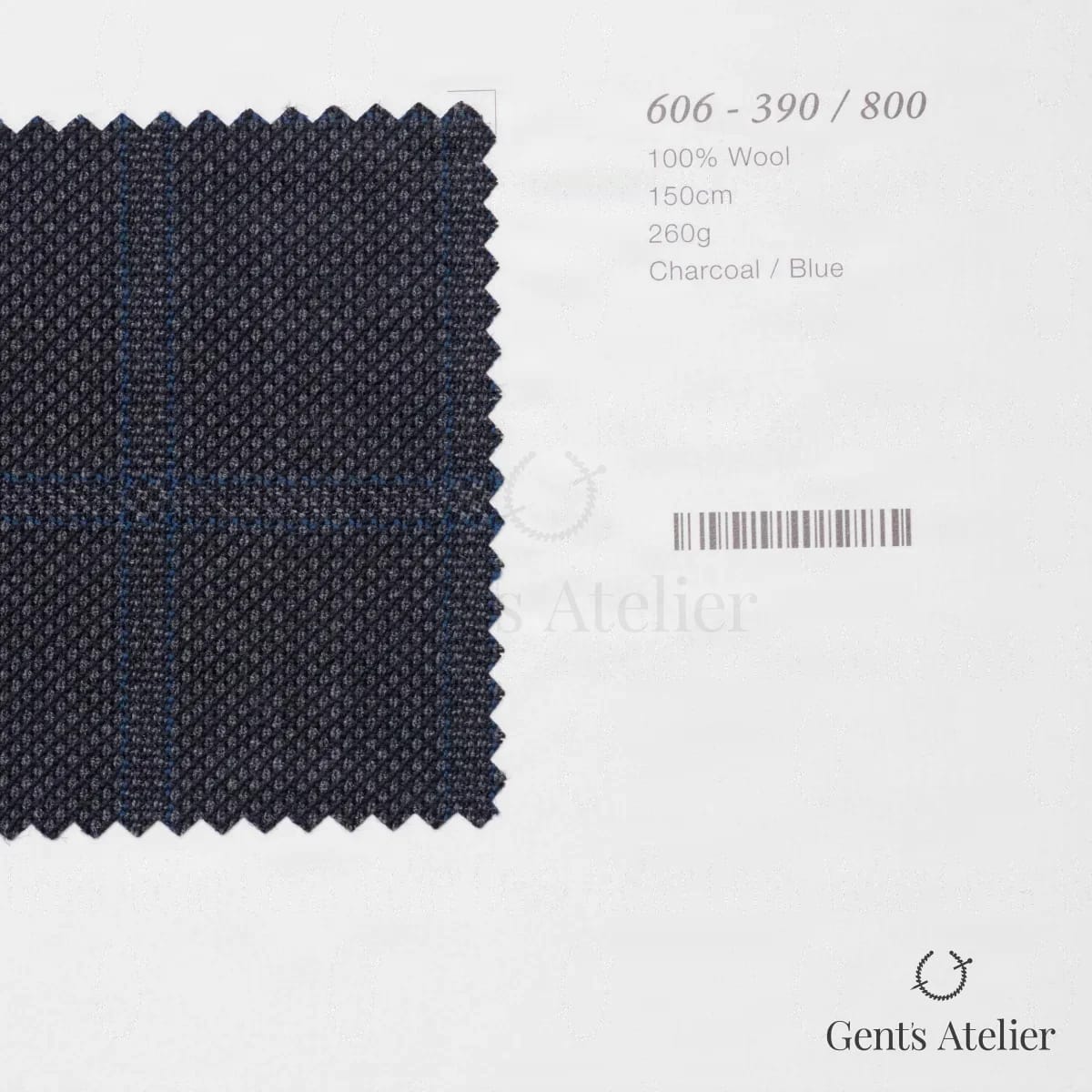 Образец ткани Marzoni 606 - 390 / 800 с этикеткой — Угольно-серый / Синий