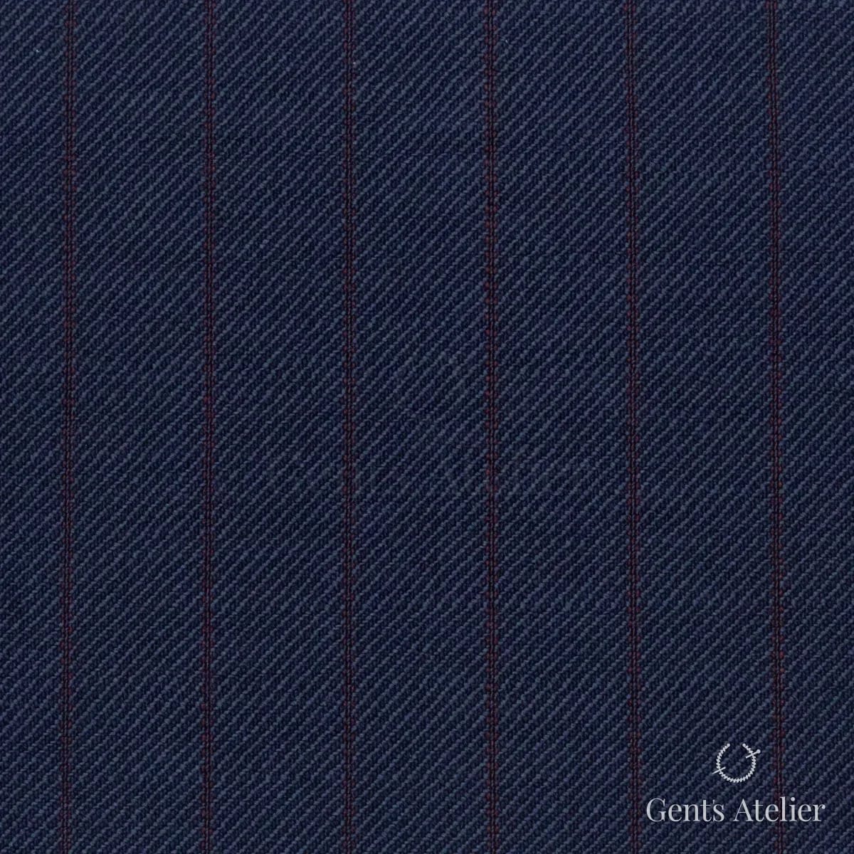 Костюмная ткань Marzoni 609 - 851 / 1000 — Тёмно-синий / Красный, в полоску, 100% шерсть