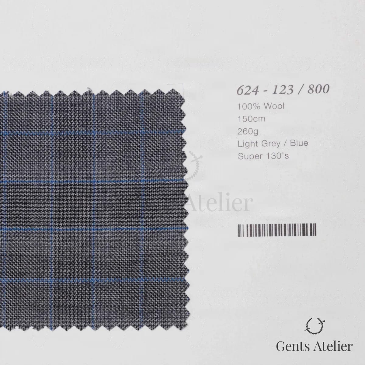 Образец ткани Marzoni 624 - 123 / 800 с этикеткой — Светло-серый / Синий