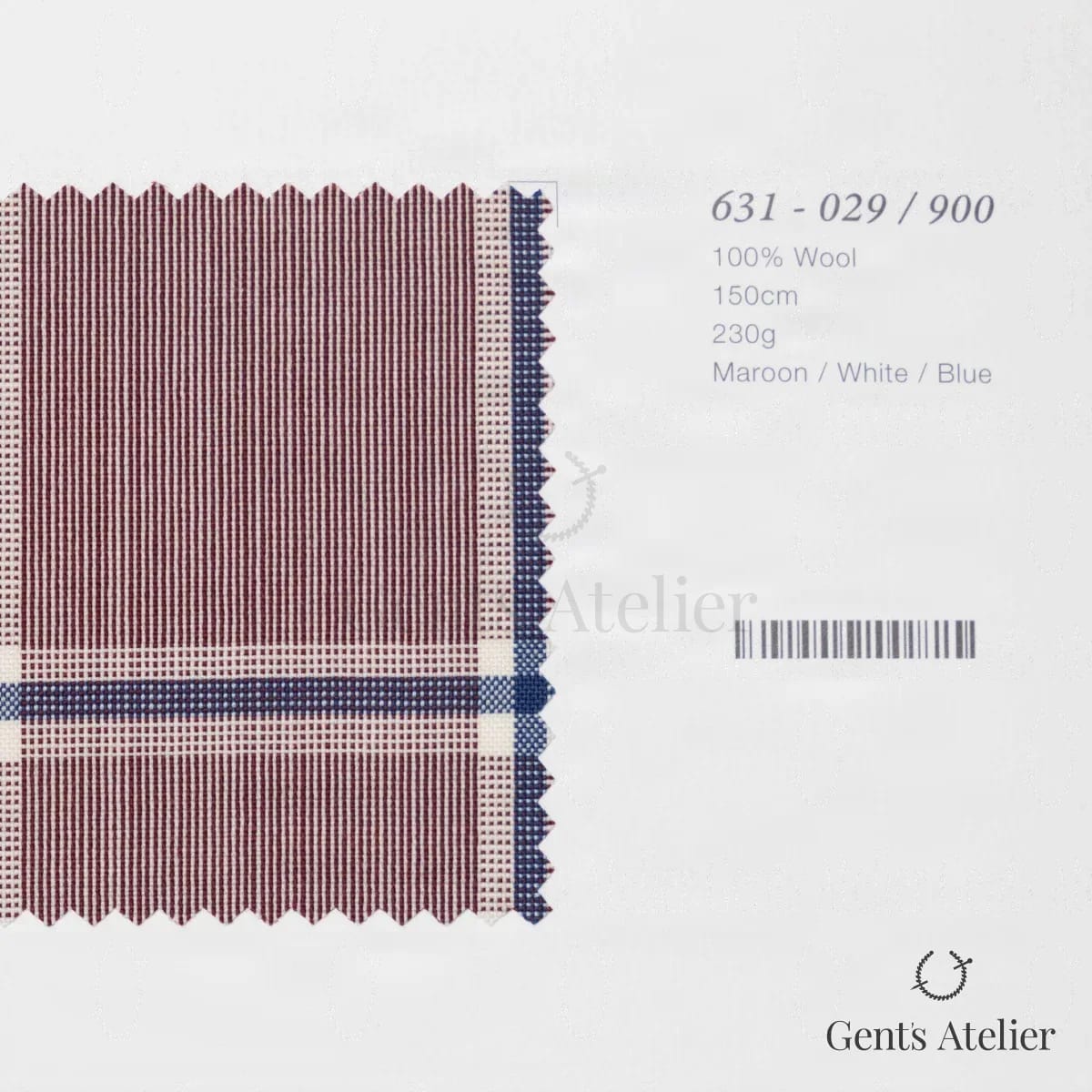 Образец ткани Marzoni 631 - 029 / 900 с этикеткой — Бордовый / Белый / Синий