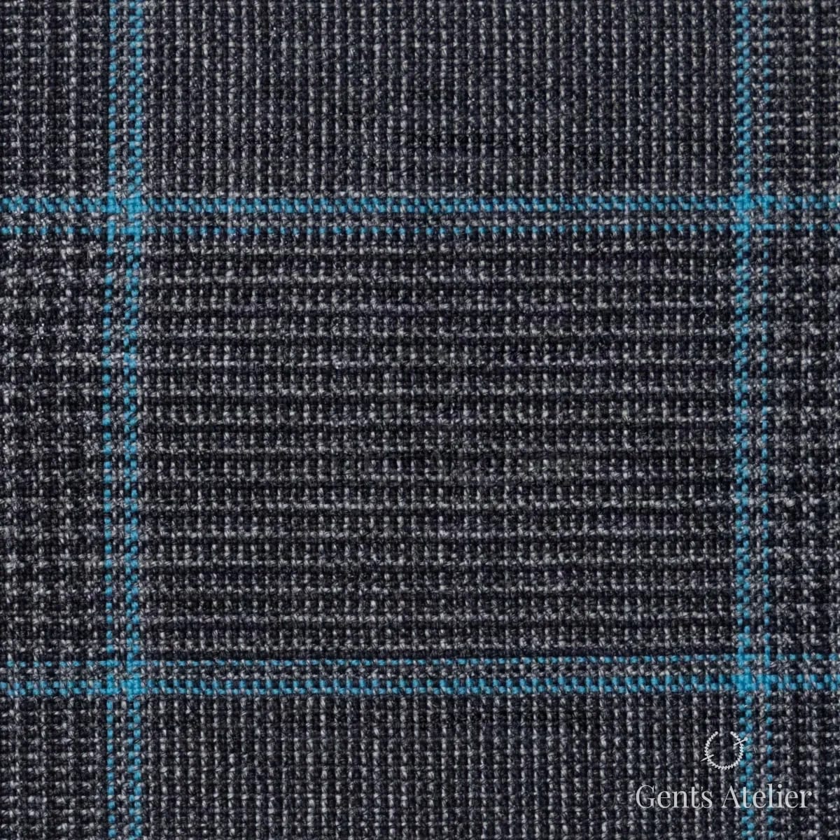 Костюмная ткань Marzoni 631 - 058 / 900 — Угольно-серый / Бирюзовый, виндоупейн, 100% шерсть