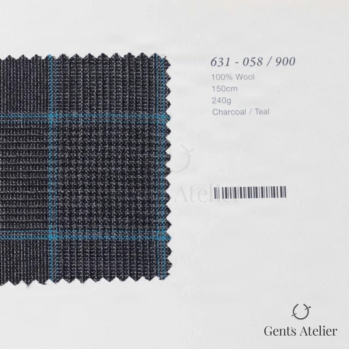 Образец ткани Marzoni 631 - 058 / 900 с этикеткой — Угольно-серый / Бирюзовый