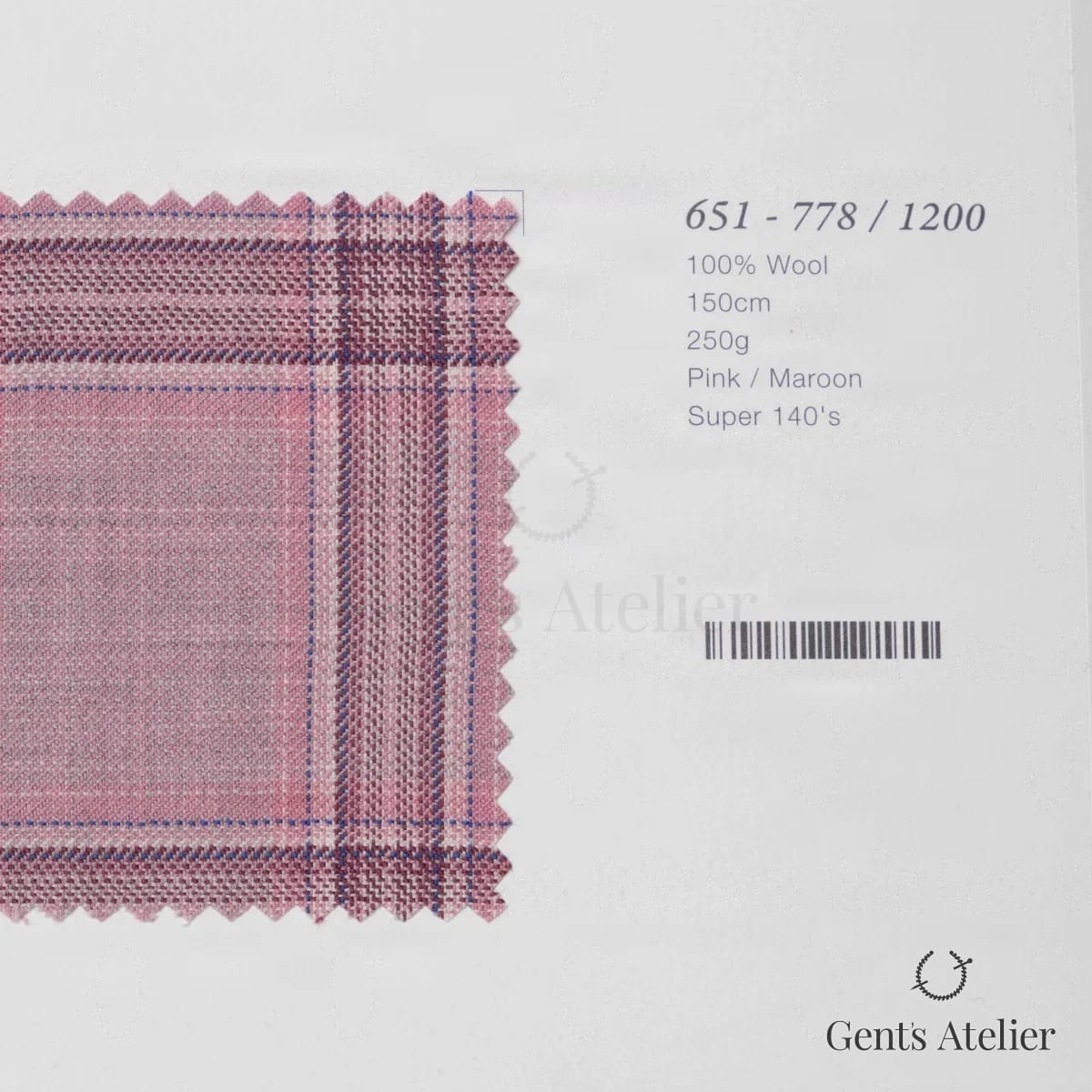 Образец ткани Marzoni 651 - 778 / 1200 с этикеткой — Розовый / Бордовый