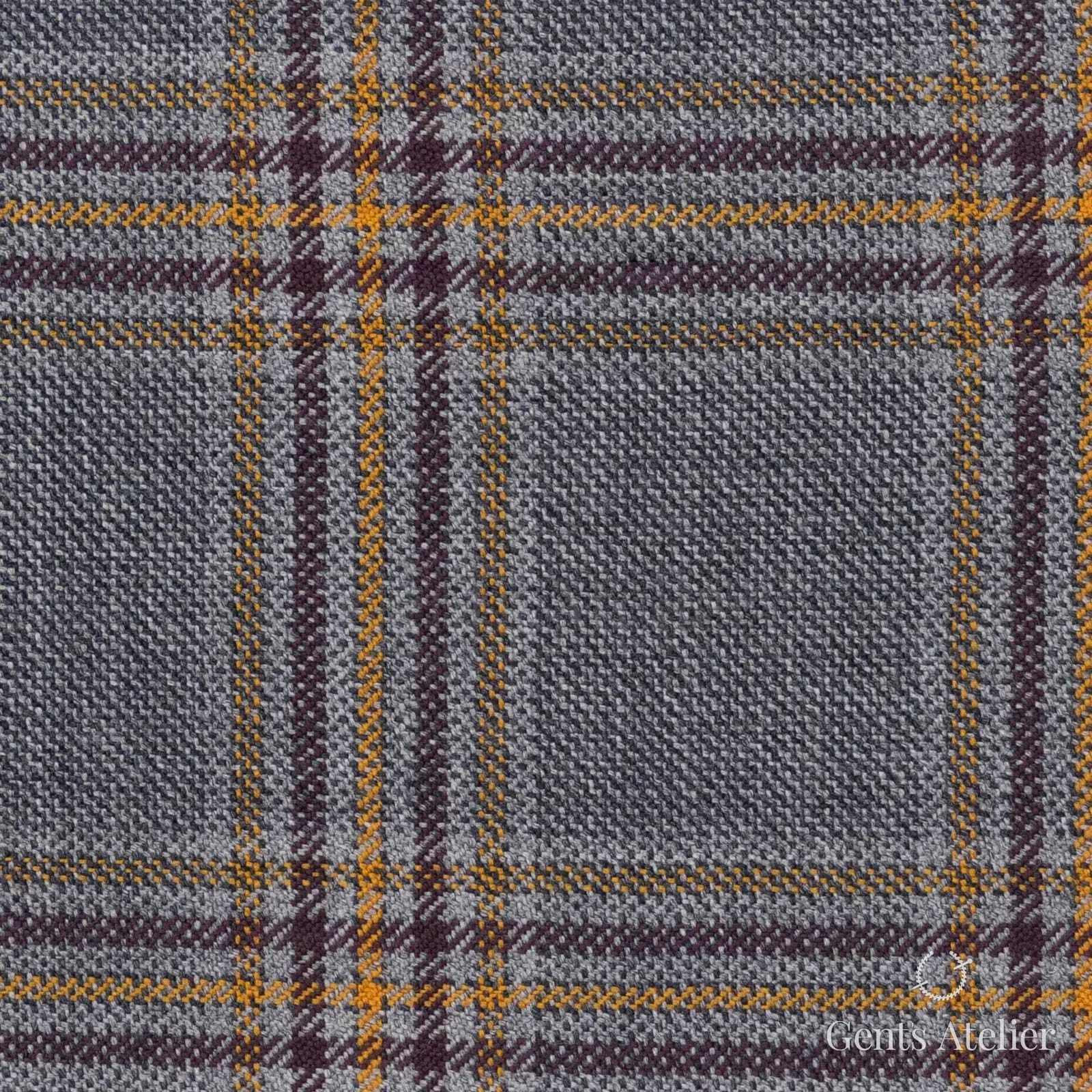 Костюмная ткань Marzoni 600 - 389 / 900 — Серый / Yellow / Бордовый, клетка, 100% шерсть