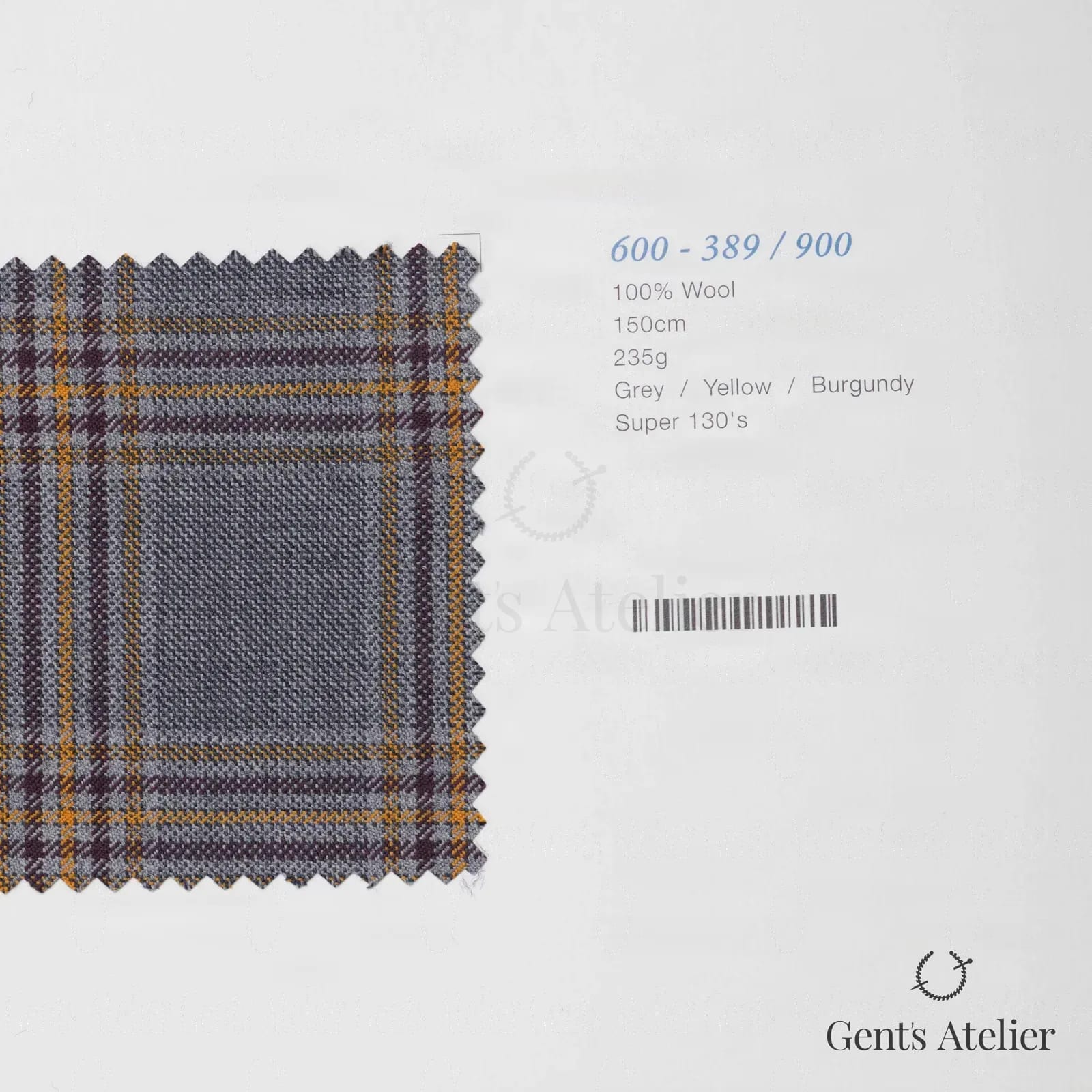 Образец ткани Marzoni 600 - 389 / 900 с этикеткой — Серый / Yellow / Бордовый