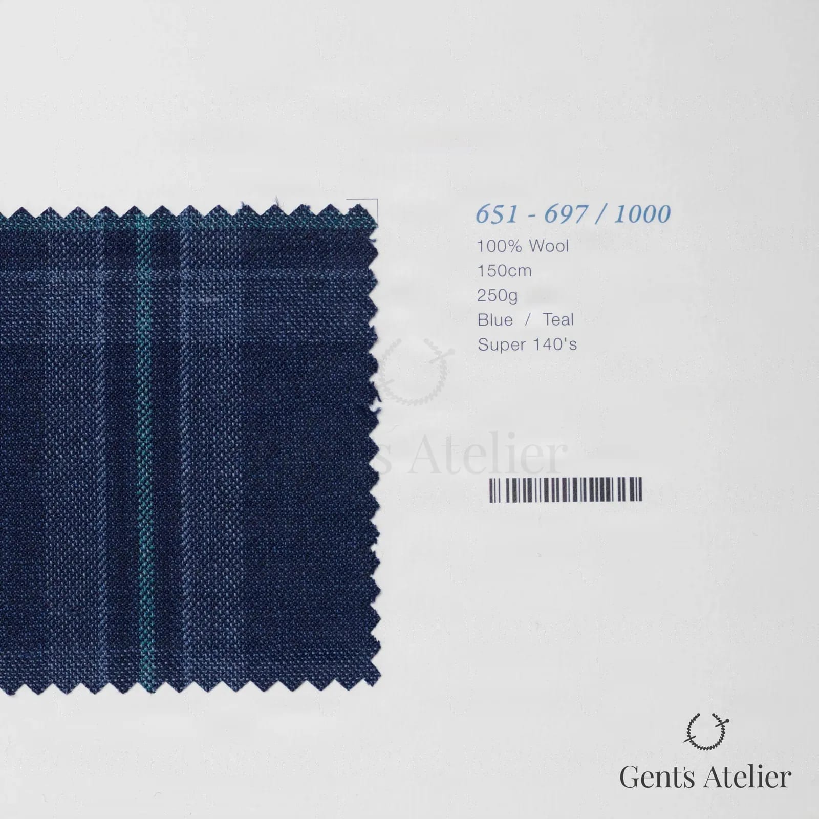 Образец ткани Marzoni 651 - 697 / 1000 с этикеткой — Синий / Teal