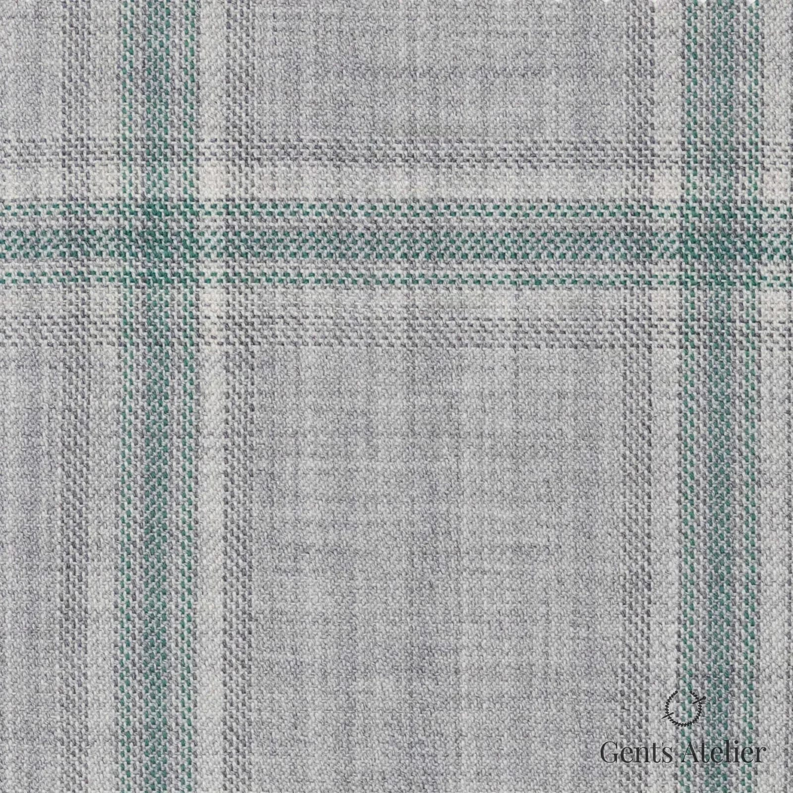 Костюмная ткань Marzoni 651 - 708 / 1200 — Серый / Teal, оконная клетка, 100% шерсть