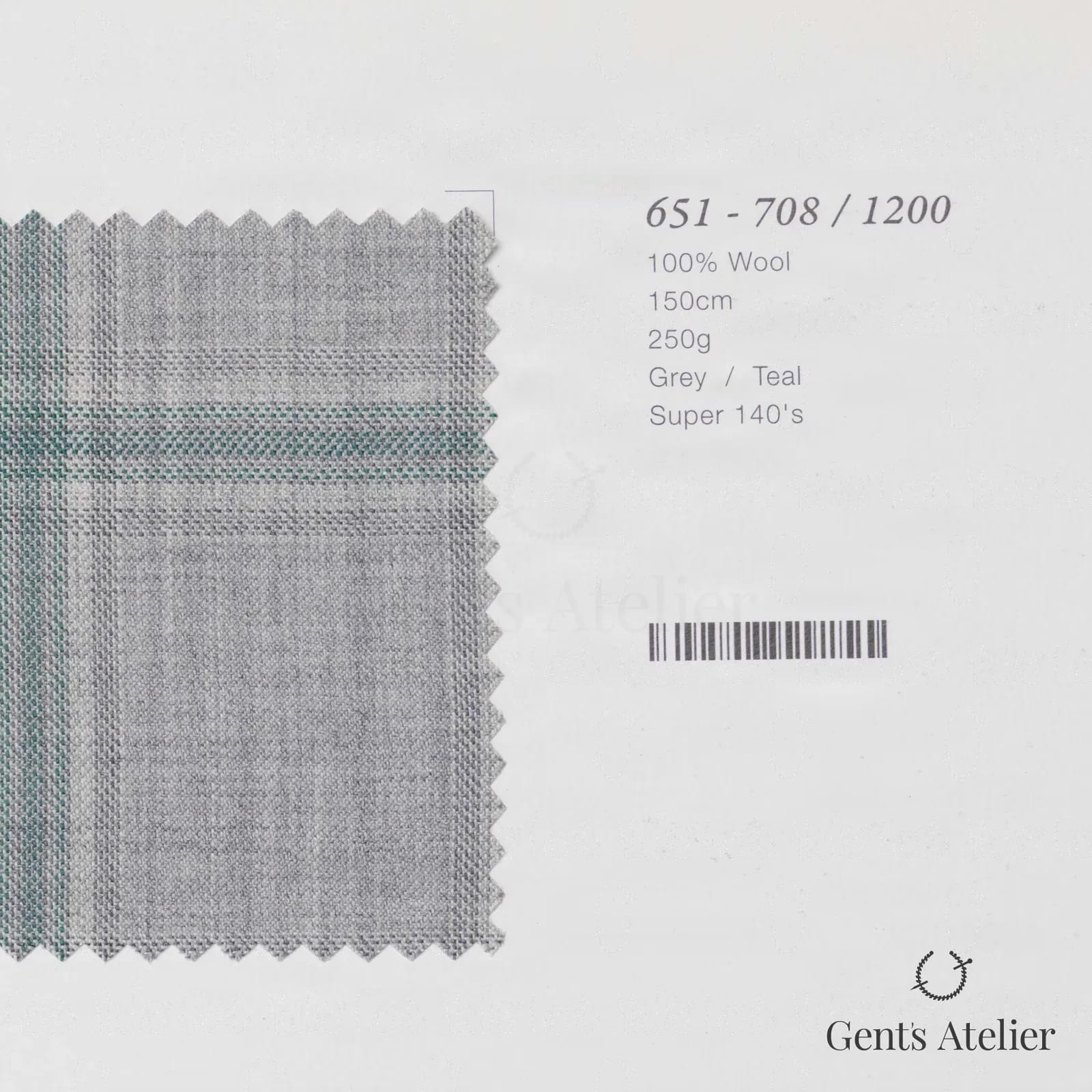 Образец ткани Marzoni 651 - 708 / 1200 с этикеткой — Серый / Teal
