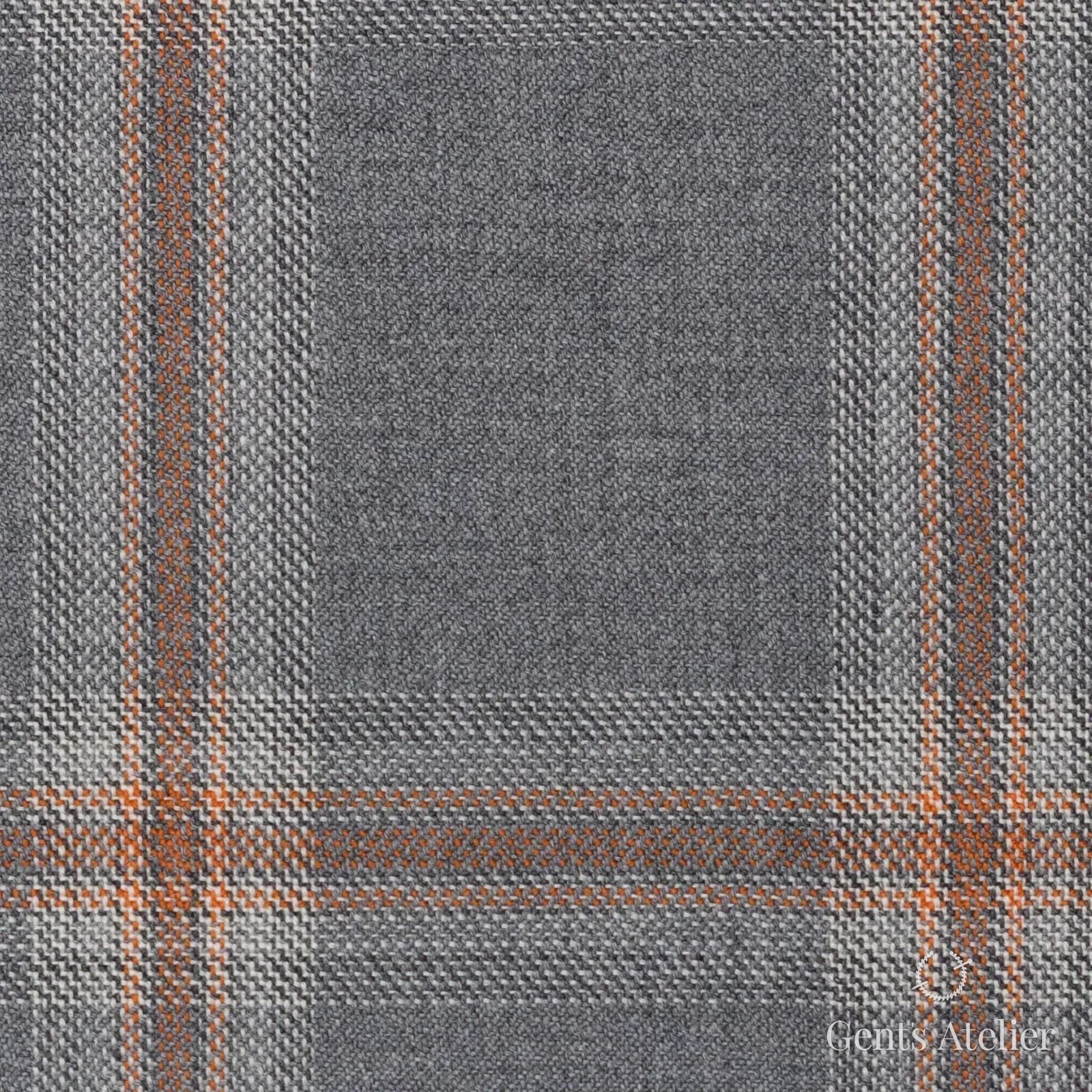 Костюмная ткань Marzoni 651 - 711 / 1200 — Серый / Orange, оконная клетка, 100% шерсть