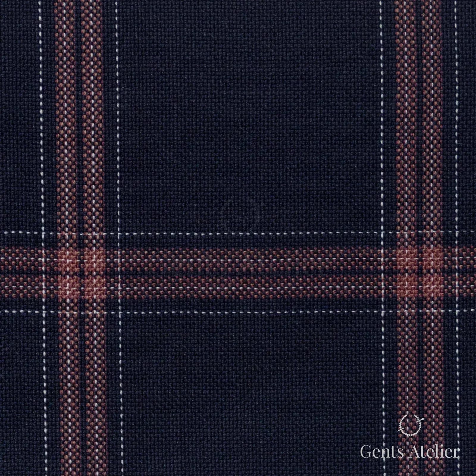 Костюмная ткань Marzoni 651 - 712 / 1200 — Тёмно-синий / Pink, клетка, 100% шерсть