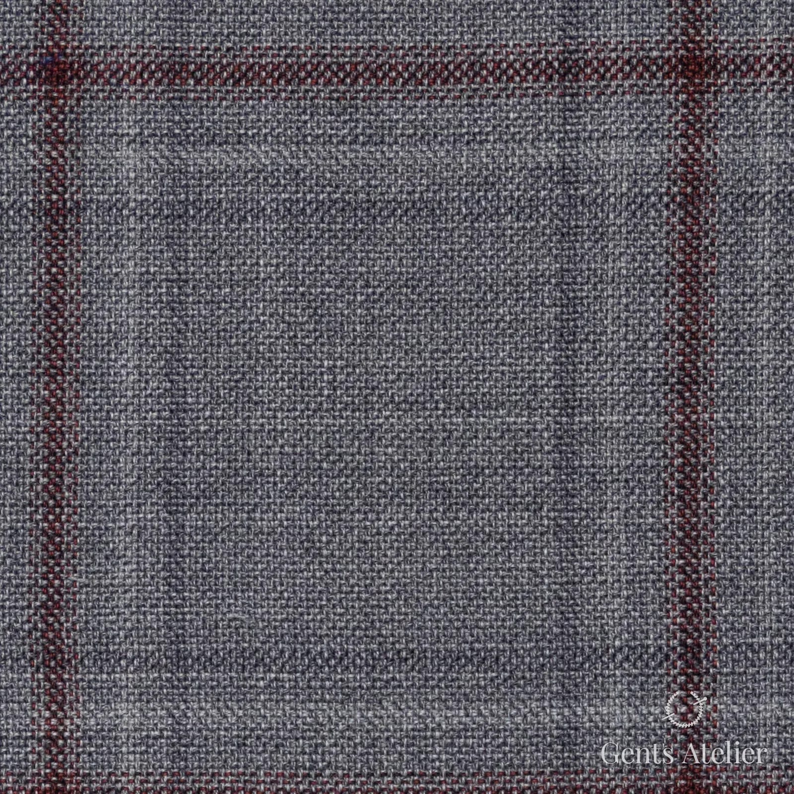 Костюмная ткань Marzoni 651 - 717 / 1200 — Серый / Бордовый, оконная клетка, 100% шерсть