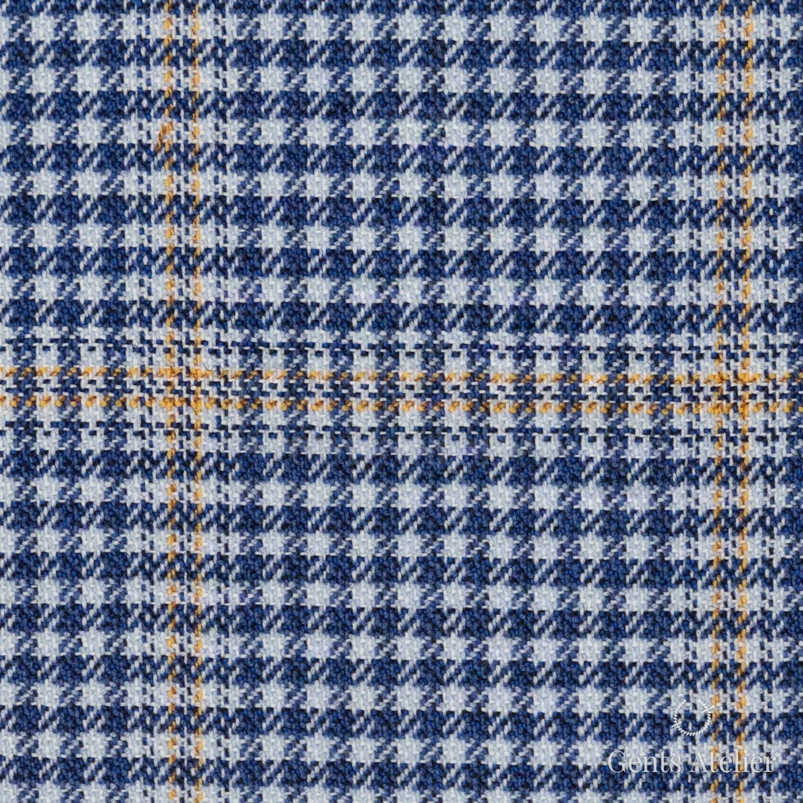 Костюмная ткань Marzoni 651 - 761 / 1200 — Тёмно-синий / Белый / Yellow, оконная клетка, 100% шерсть