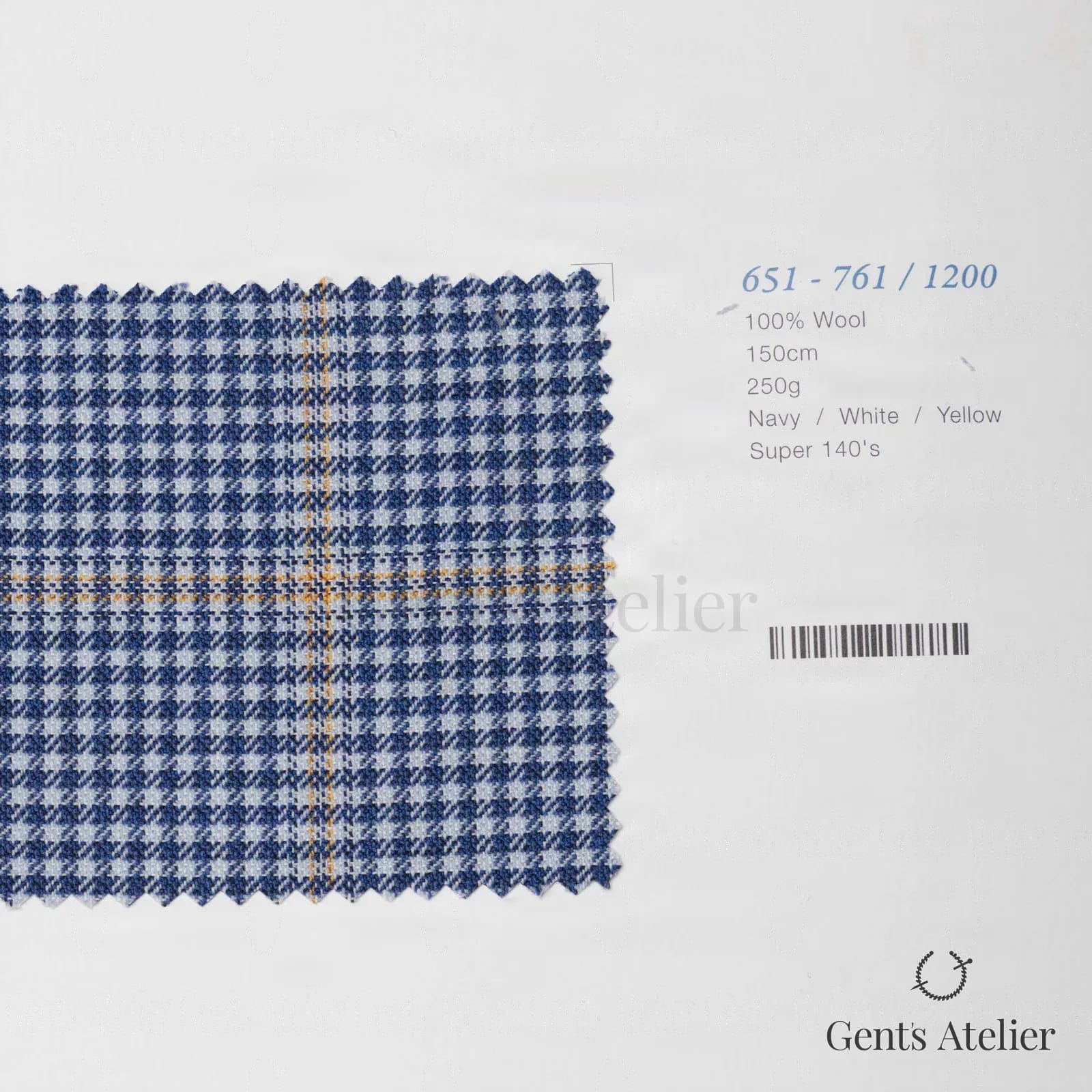 Образец ткани Marzoni 651 - 761 / 1200 с этикеткой — Тёмно-синий / Белый / Yellow