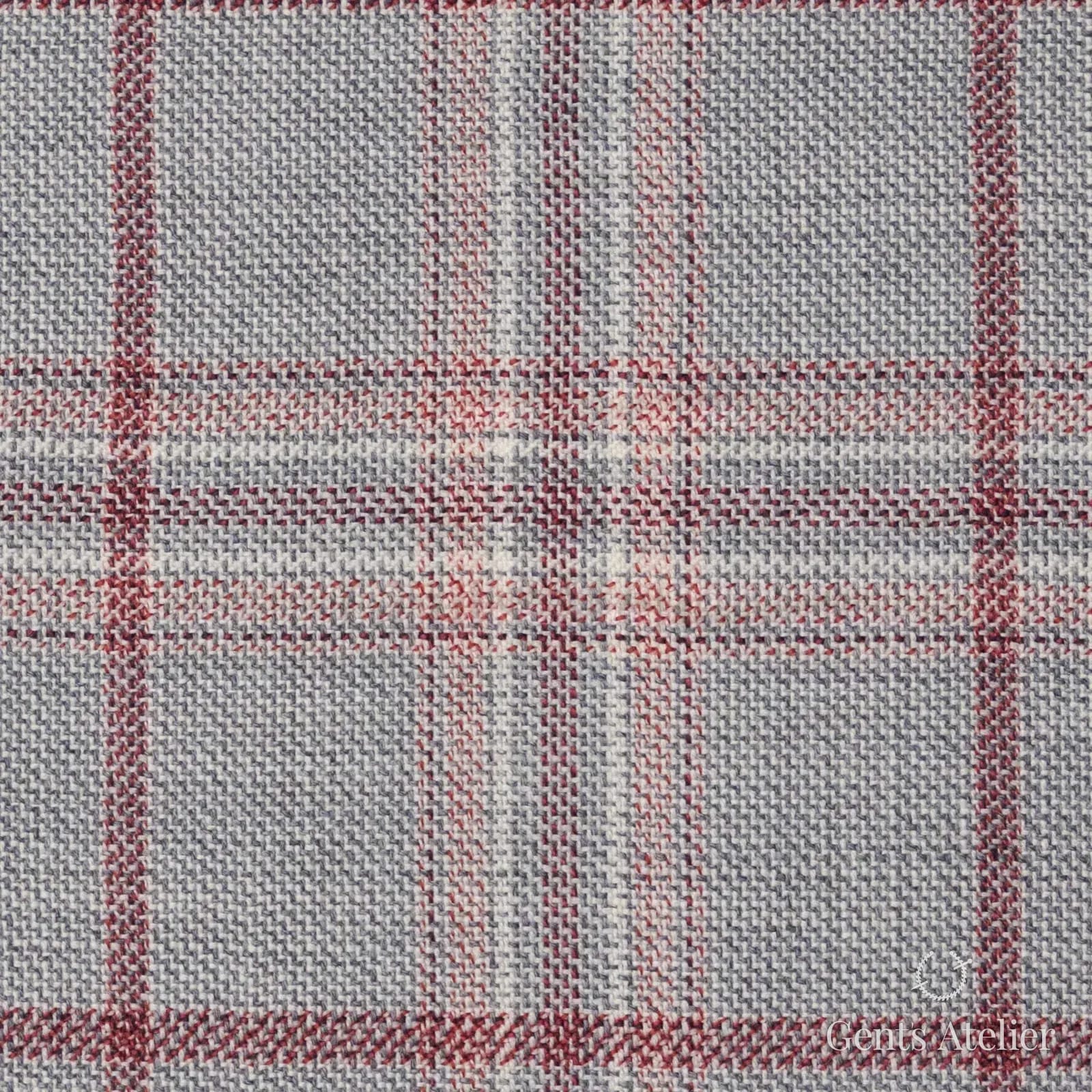Костюмная ткань Marzoni 651 - 769 / 1200 — Светло-серый / Красный, оконная клетка, 100% шерсть